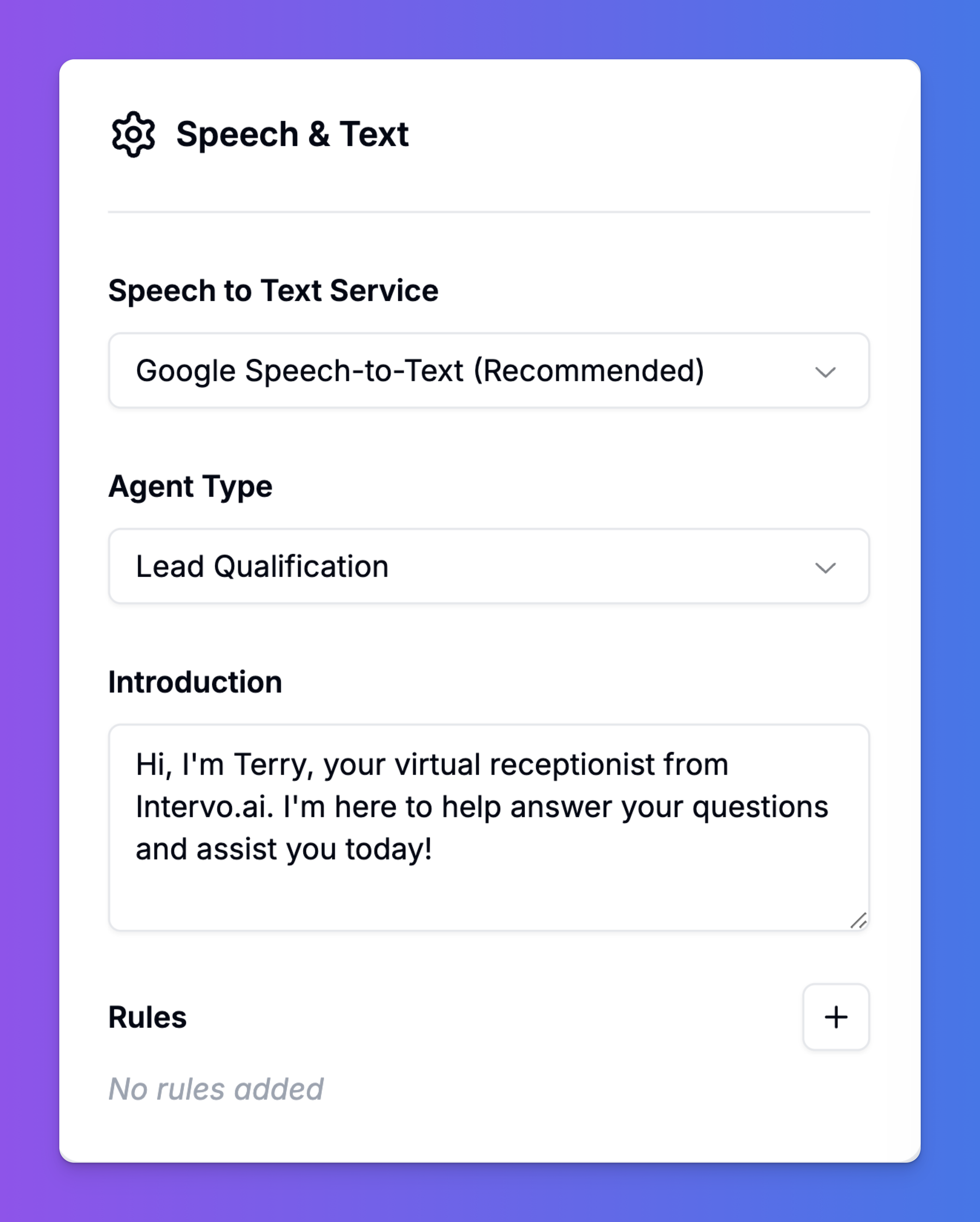 Speech & Text settings section