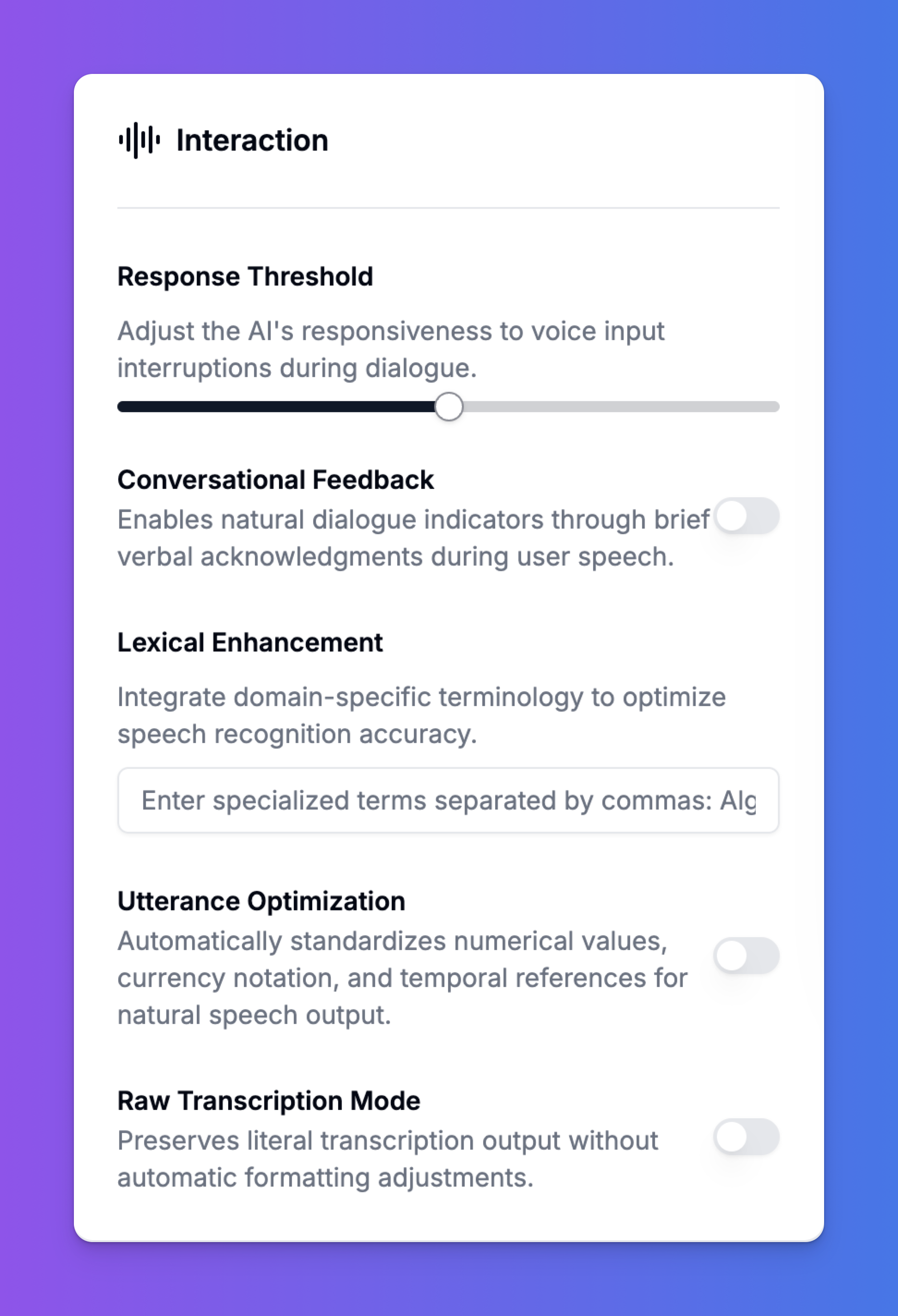 Interaction settings for fine-tuning voice conversations