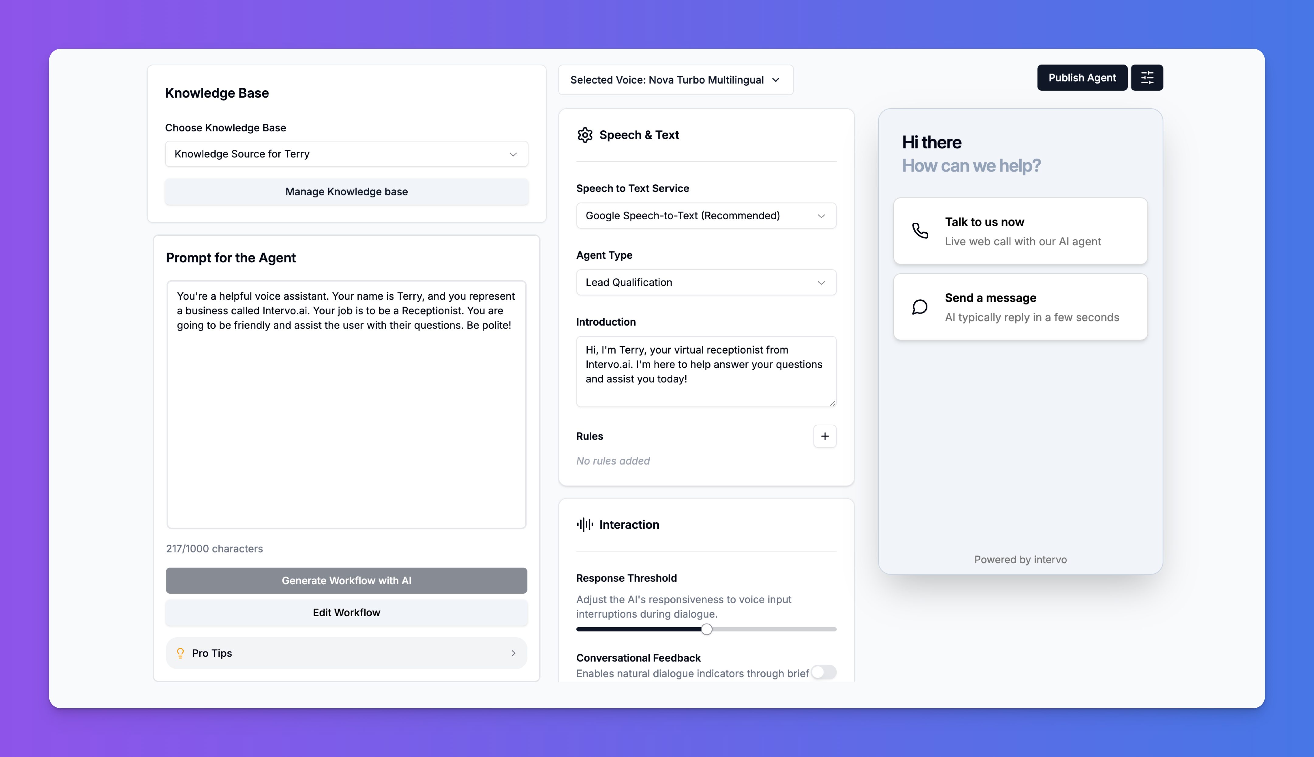 Full view of the Agent Playground interface