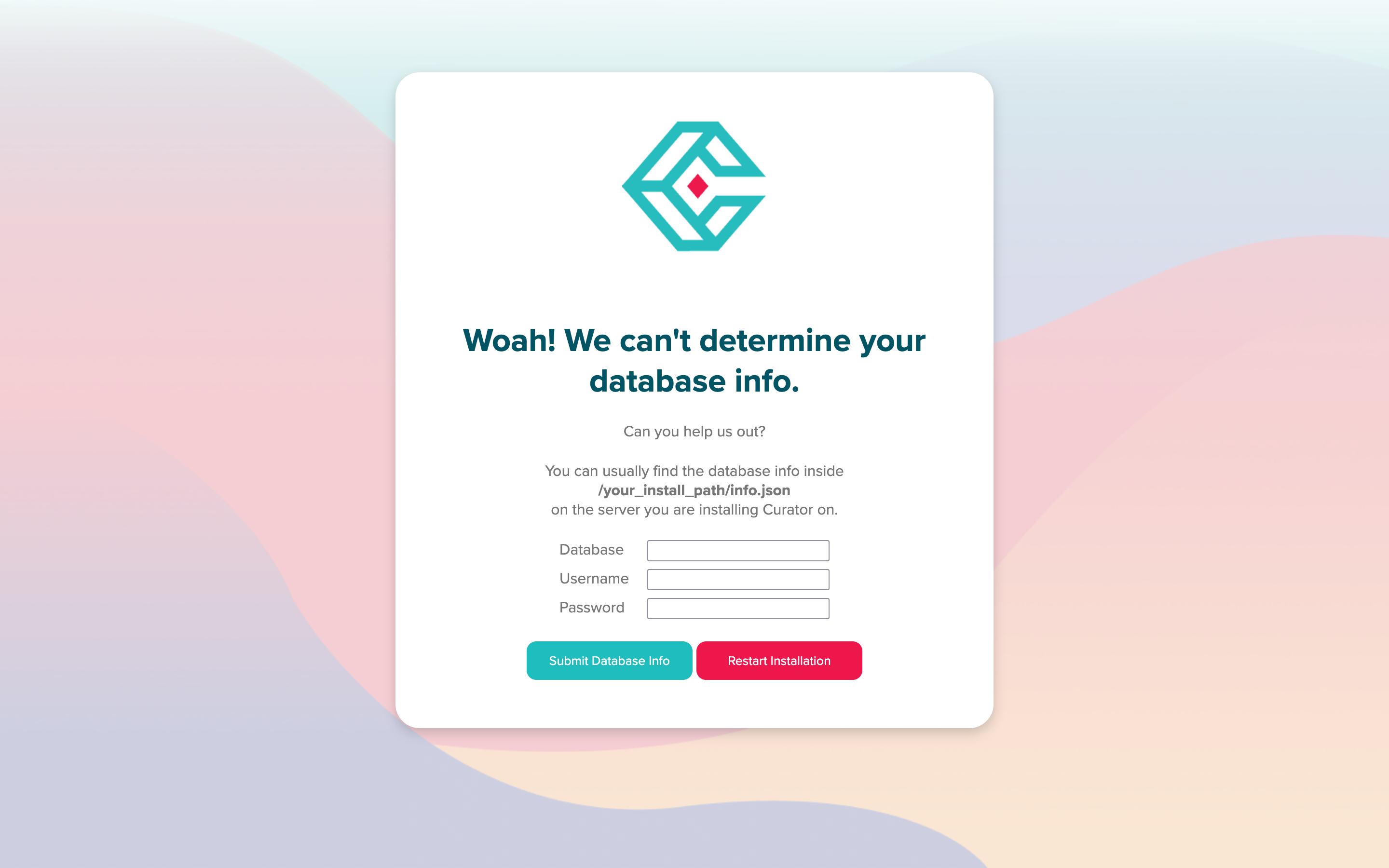 Database credentials prompt page