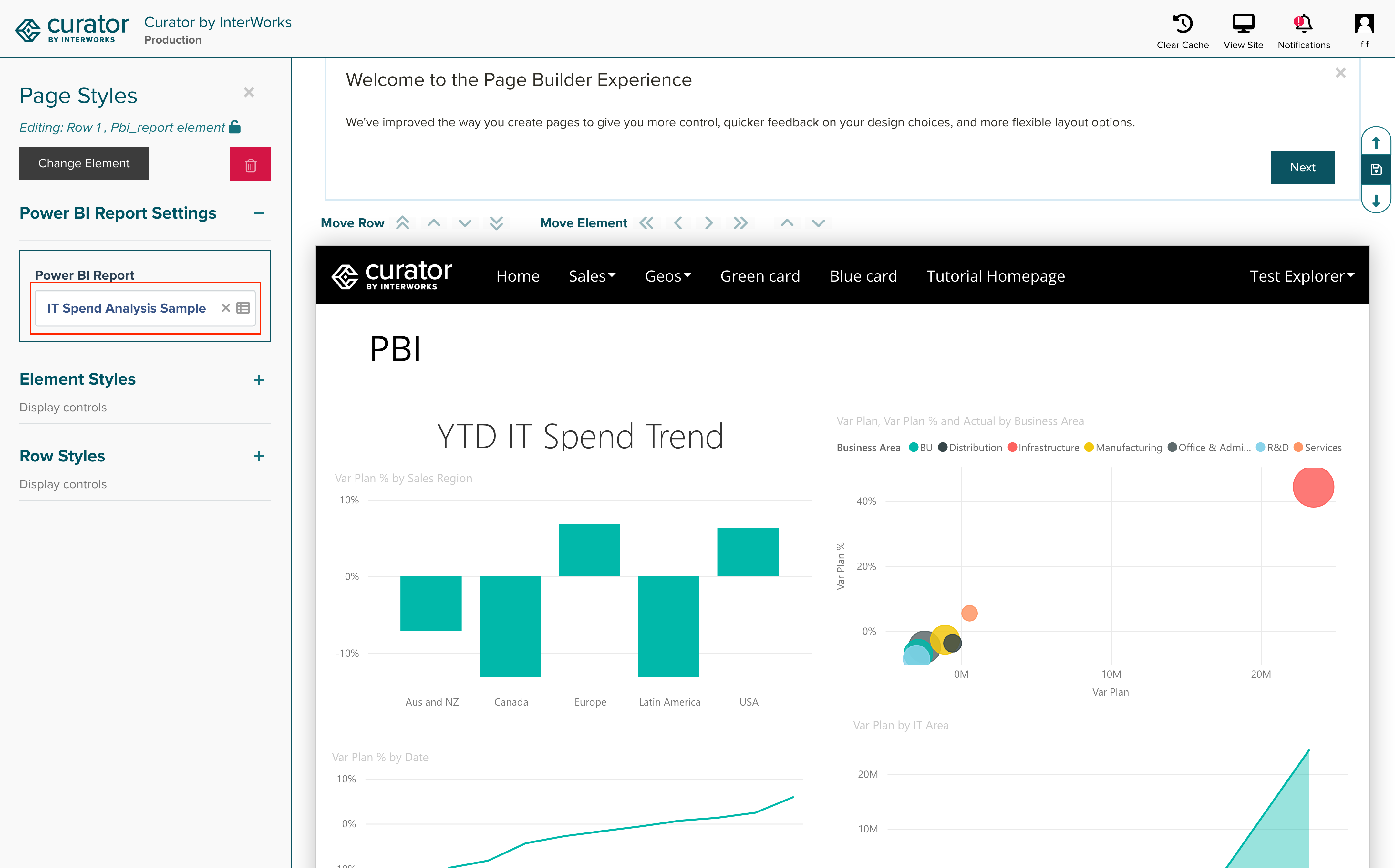 Select Power BI Report page styles left hand panel