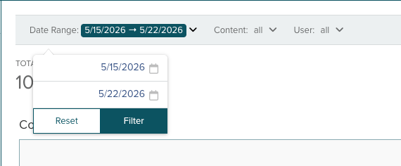 Date Range filter showing start and end date pickers.