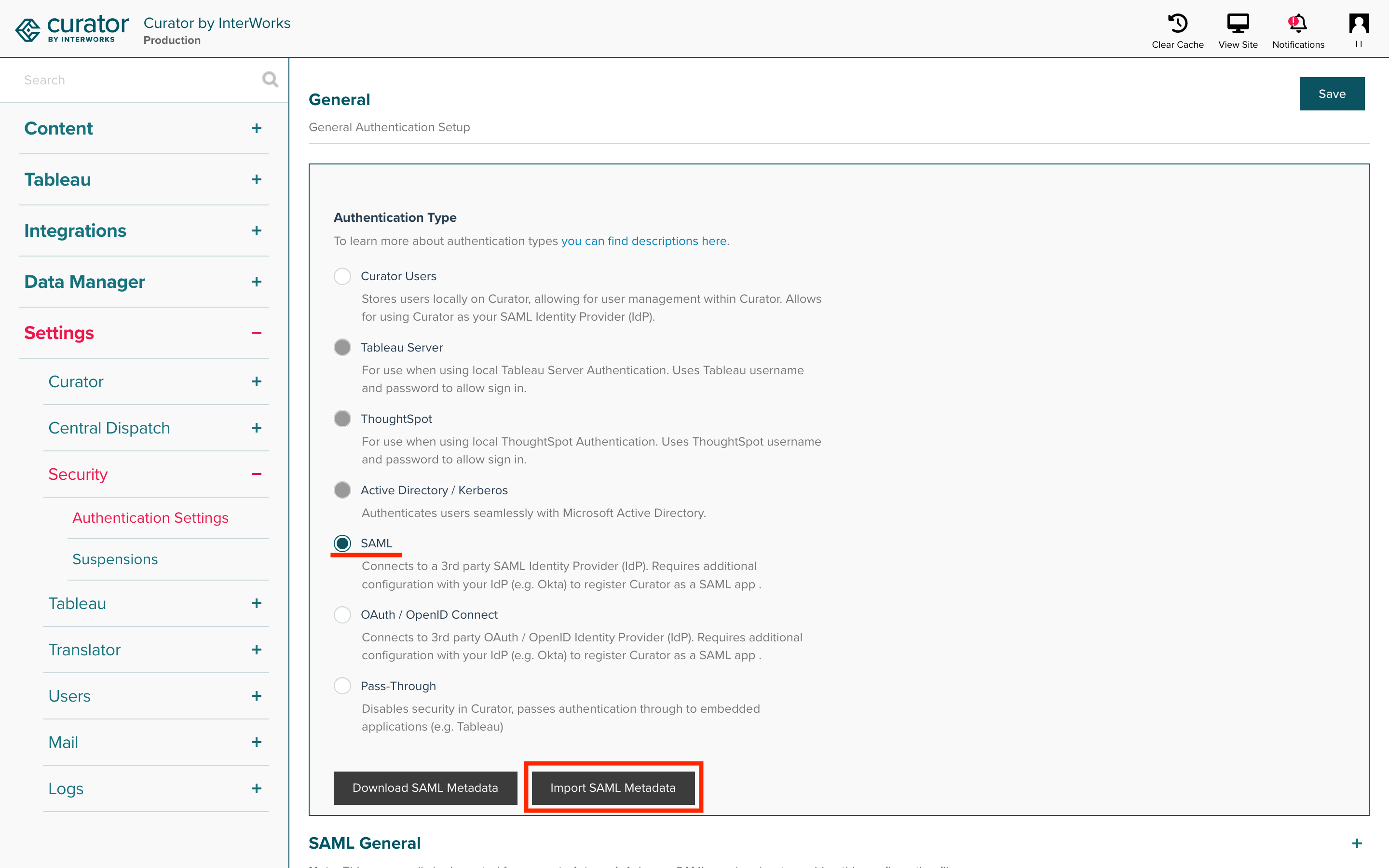 Import SAML metadata