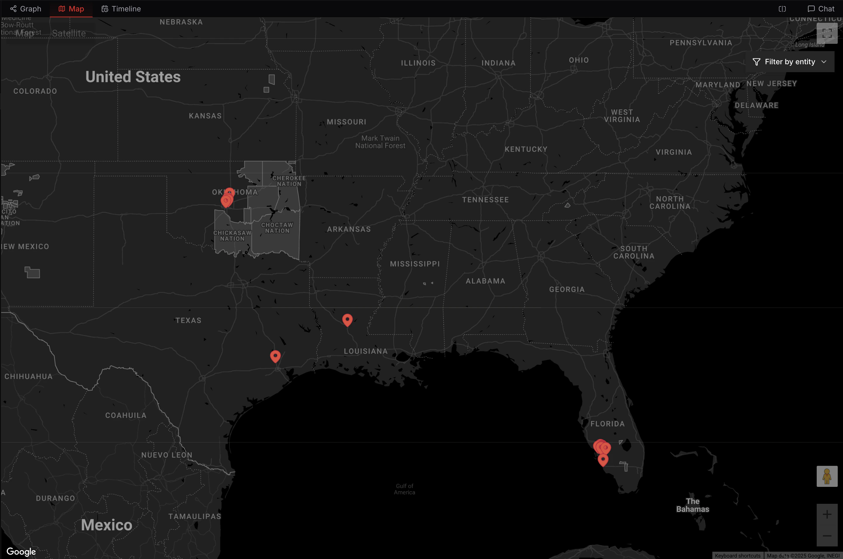 Map View showing all locations from the graph