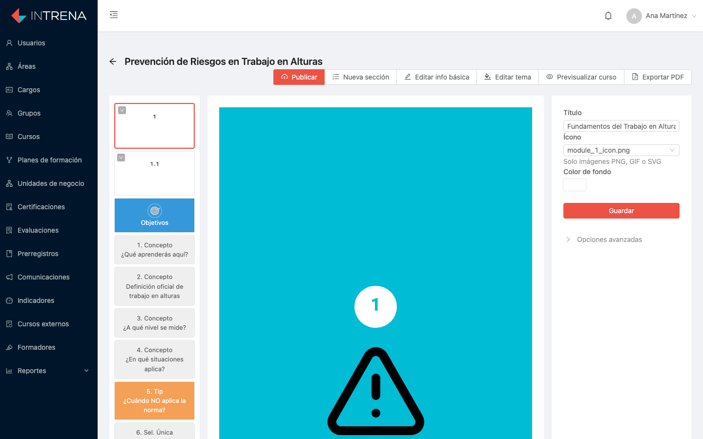 Editor de diseño de cursos