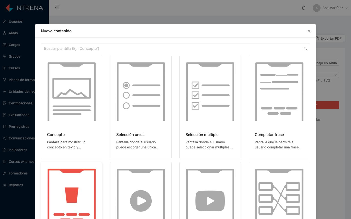 Tipos de contenido dentro de un módulo
