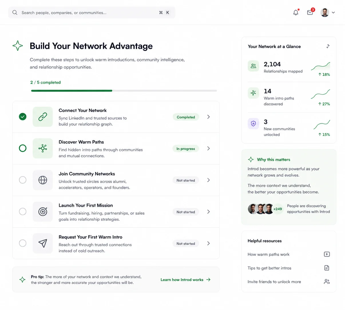Current user onboarding in Introd