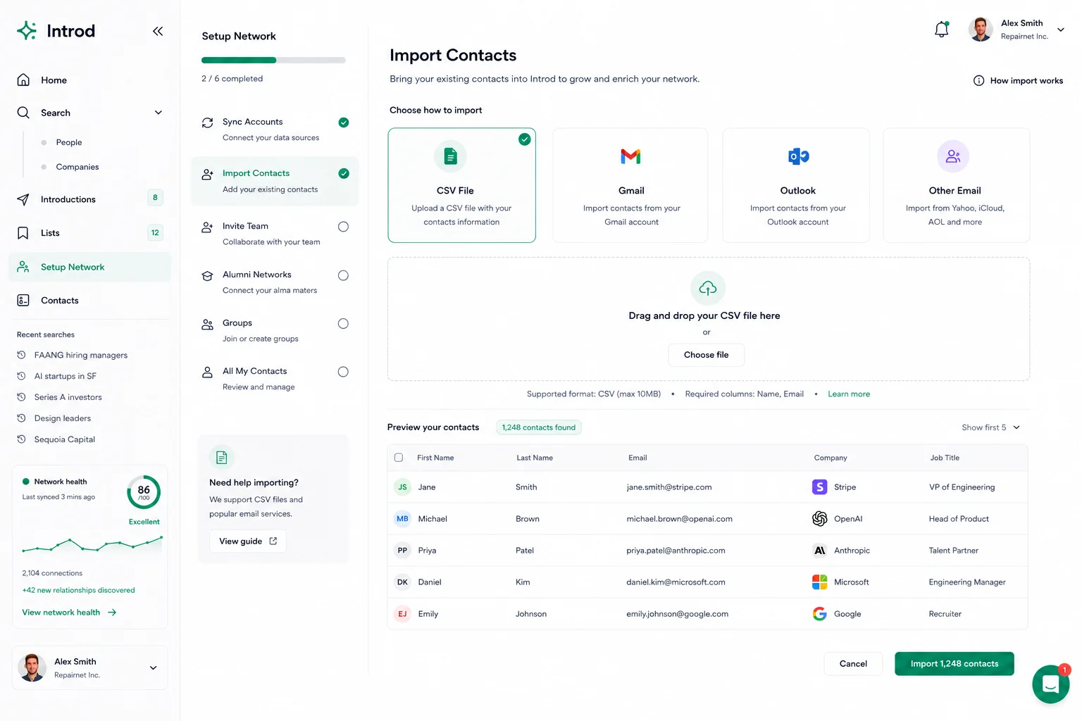 Import contacts in Introd
