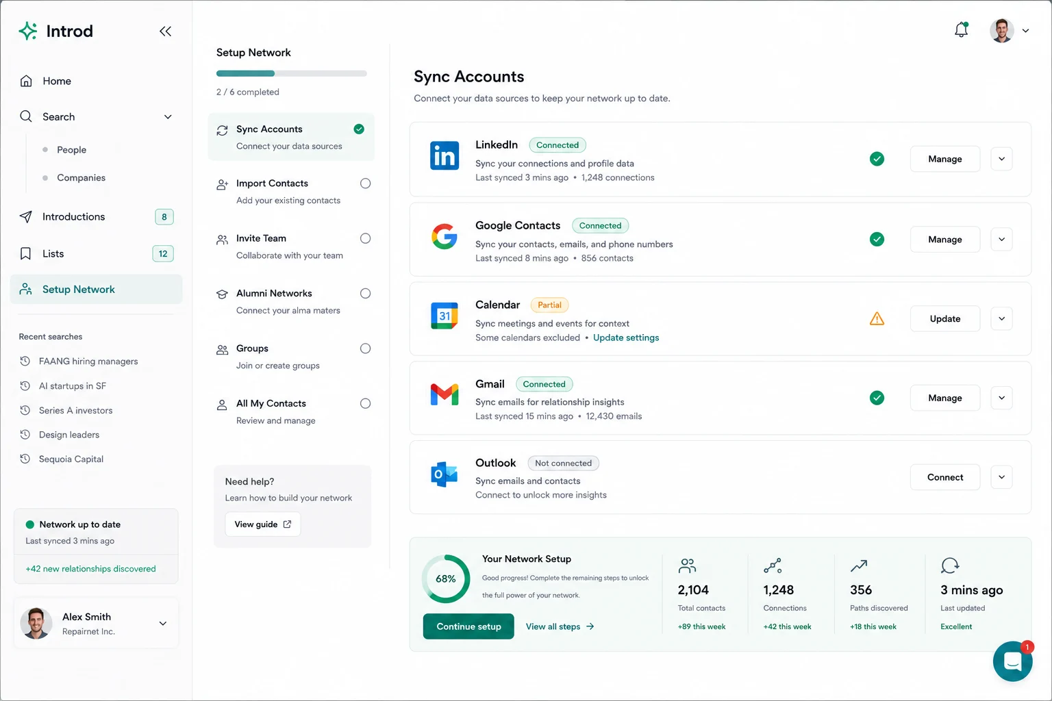 Sync accounts in Introd