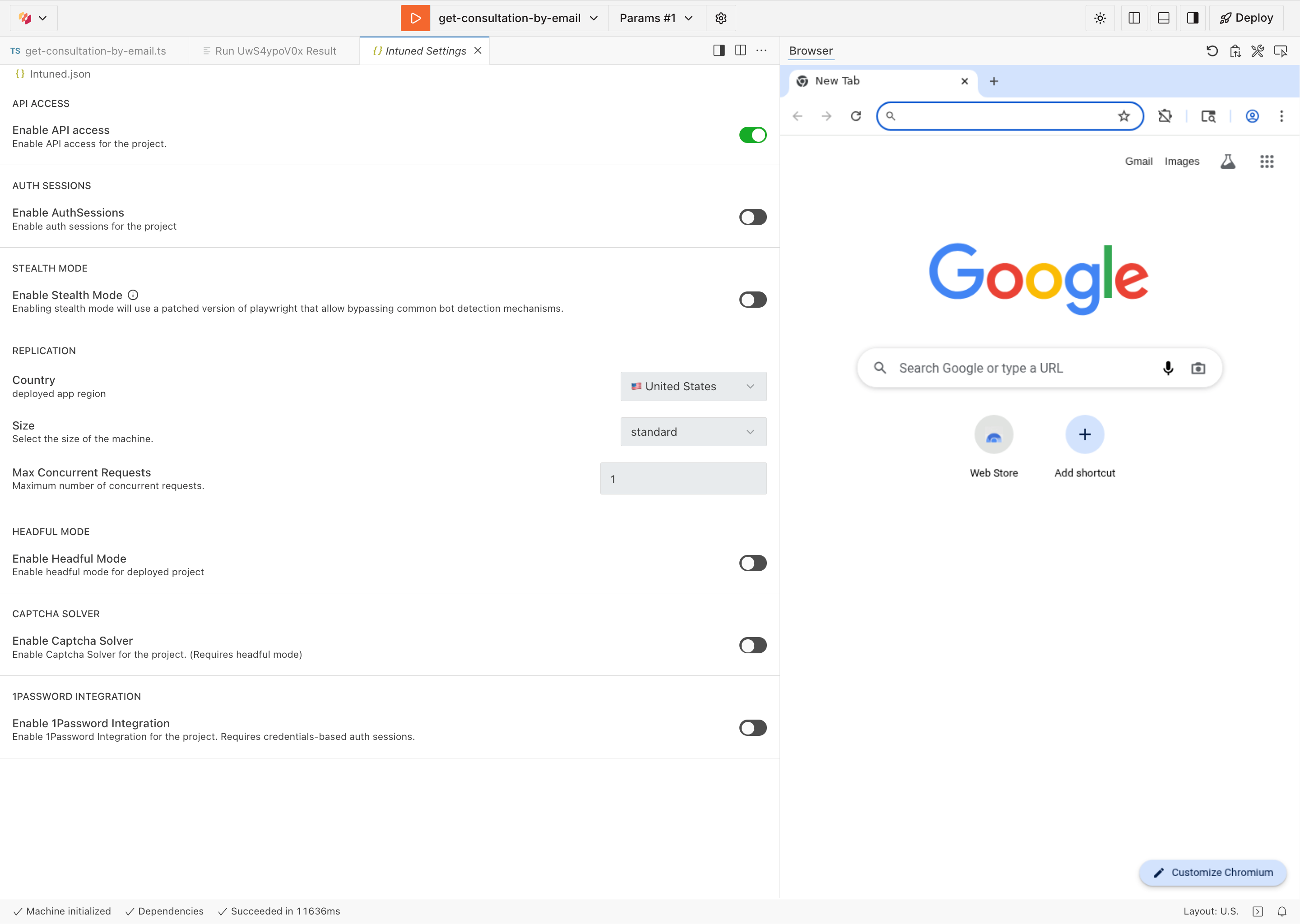 Intuned.json configuration in the IDE