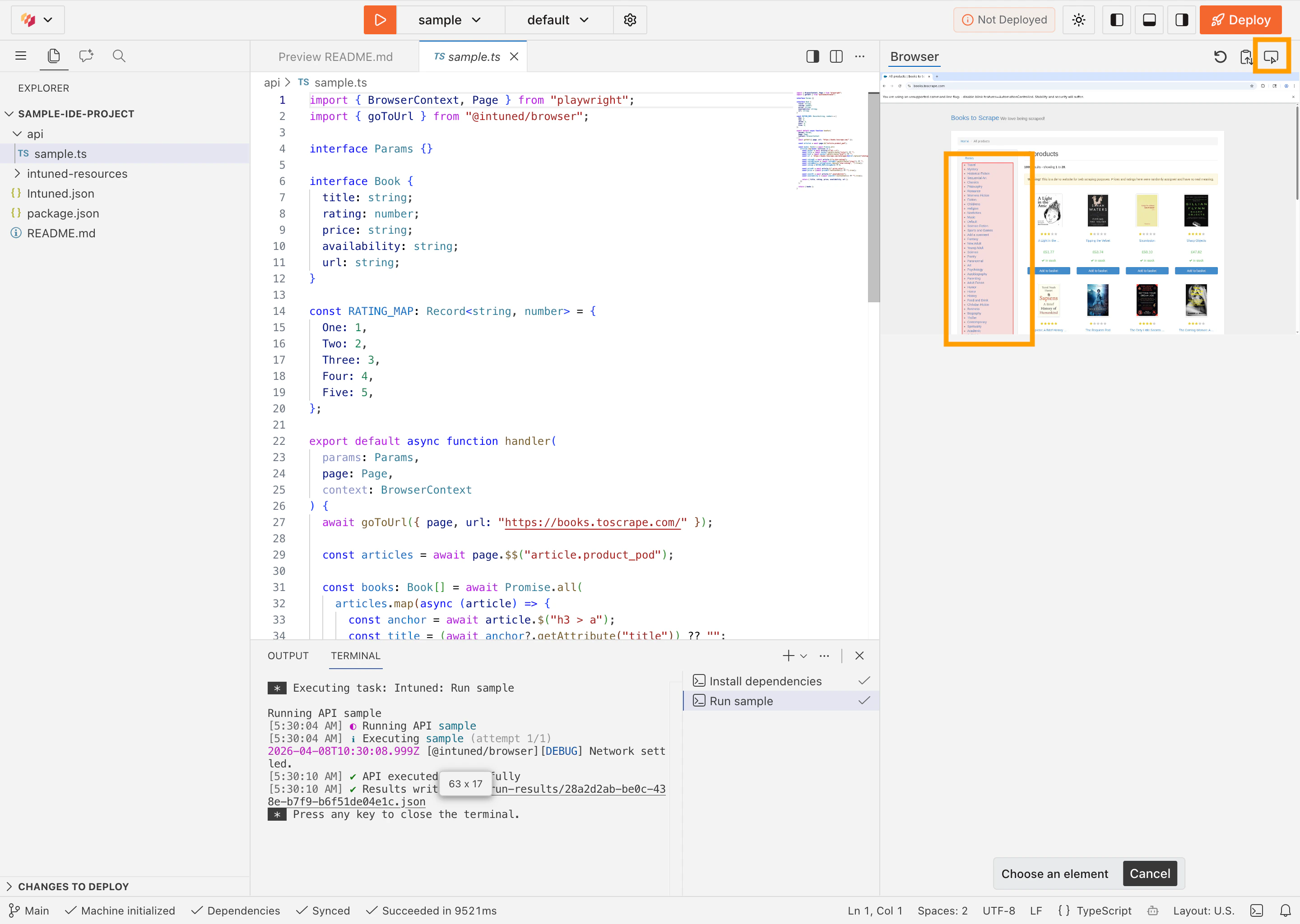 Selector Agent element selection mode in the browser panel