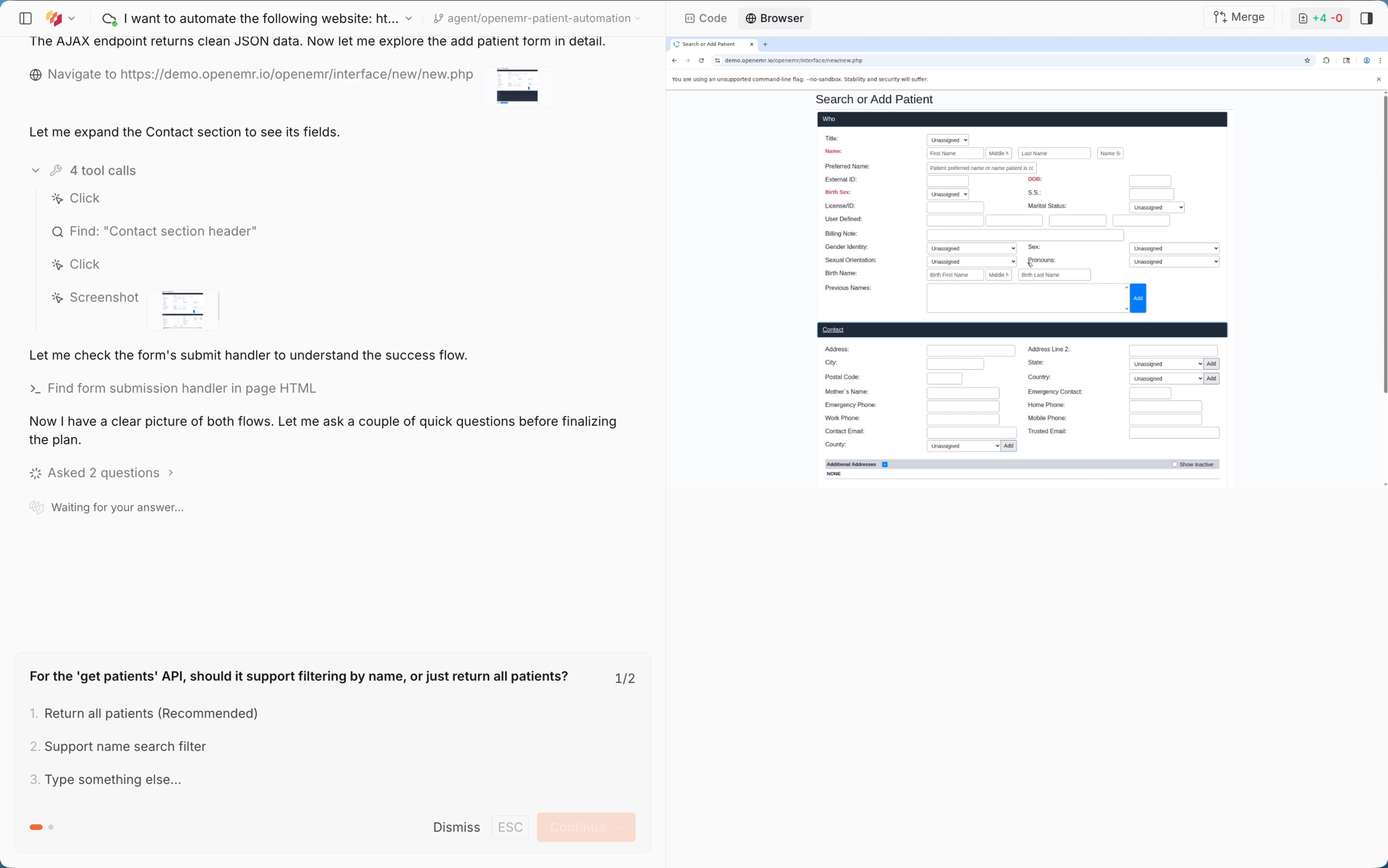 Agent asking clarifying questions