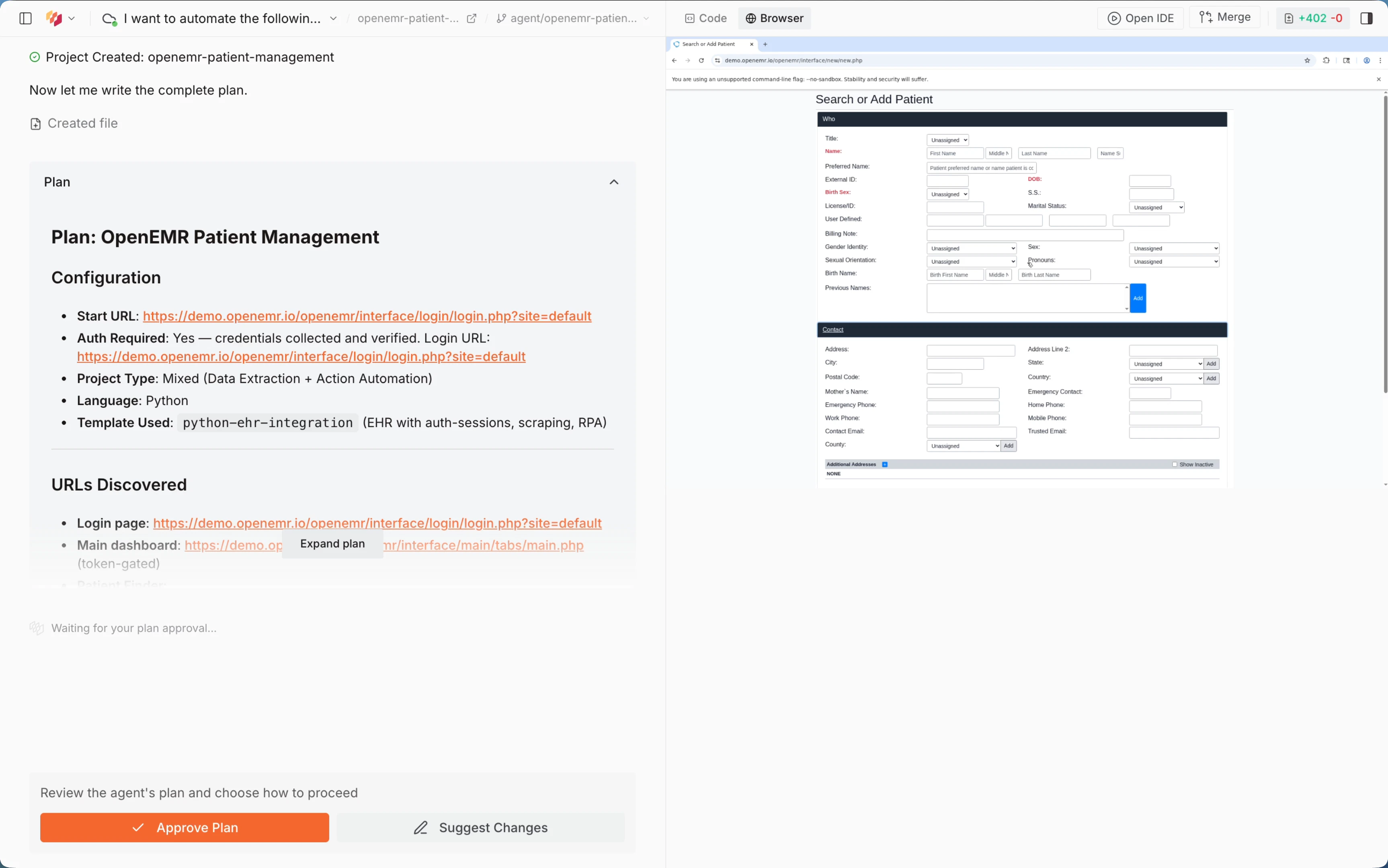Agent plan ready for approval