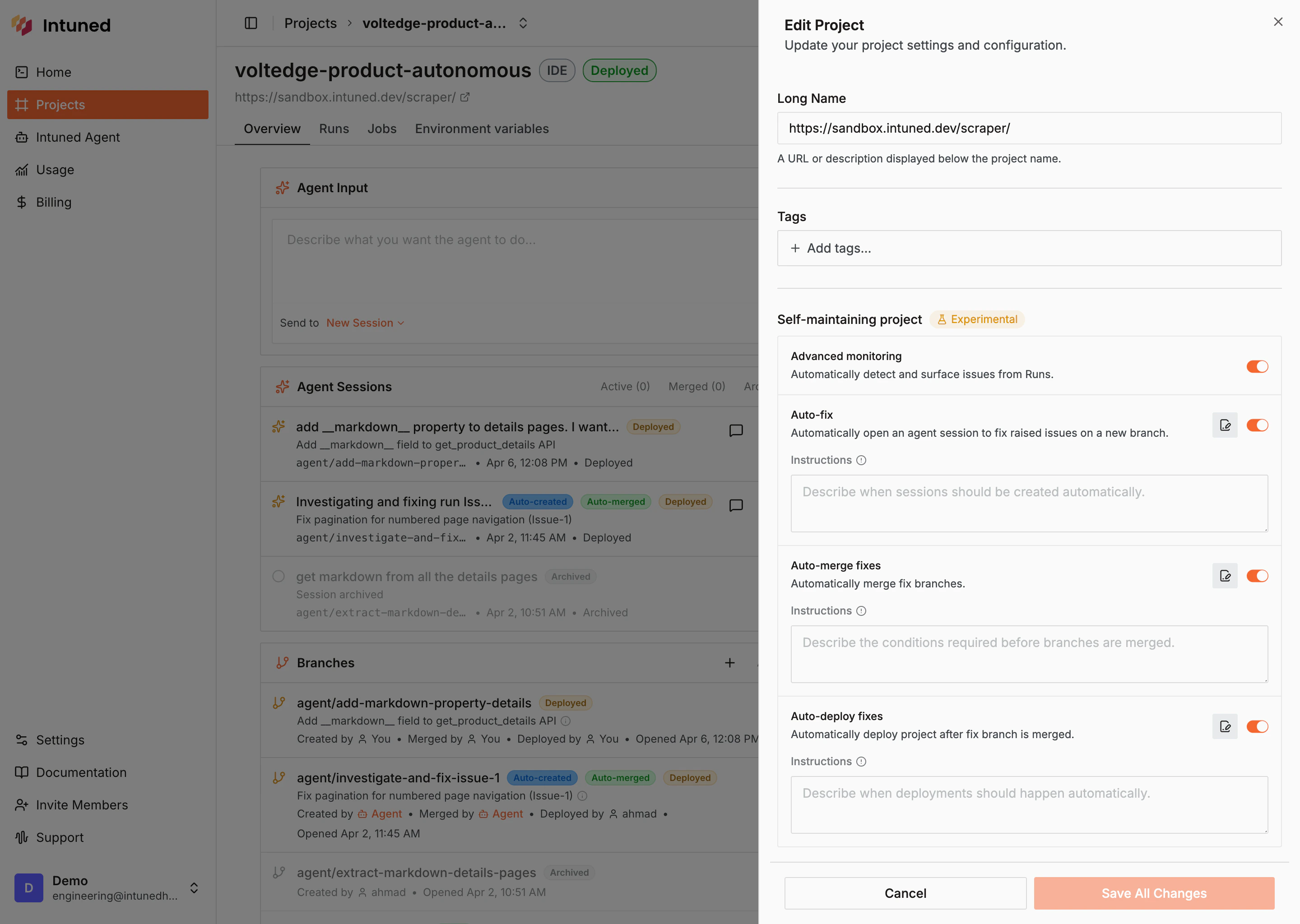Self-healing project settings in Edit Project