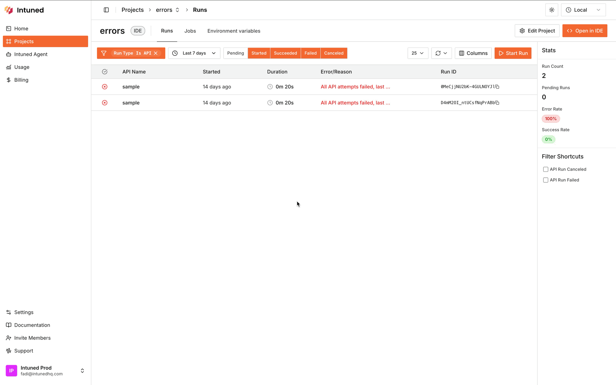 Checking error message in Error tab