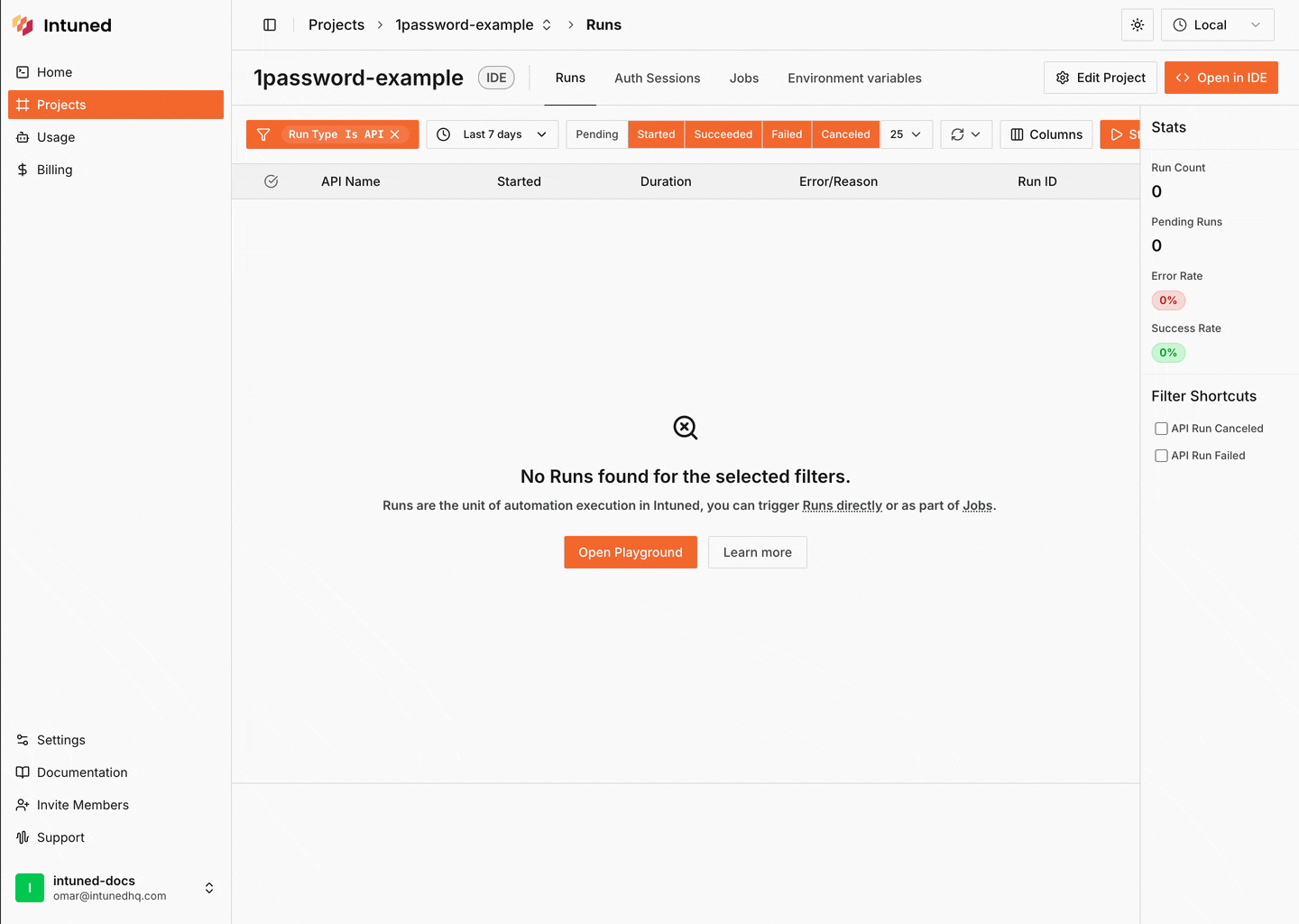 Use 1Password Auth Session in Run Playground