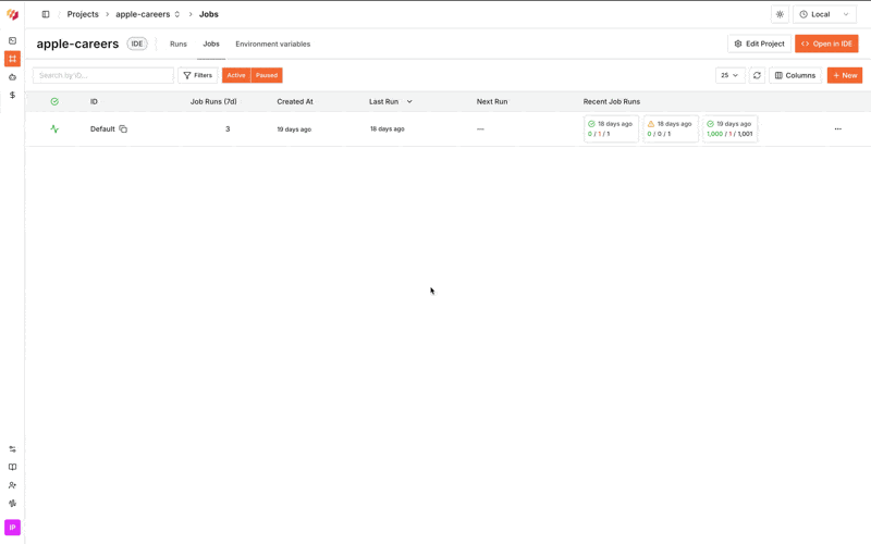 Accessing run details page from a job