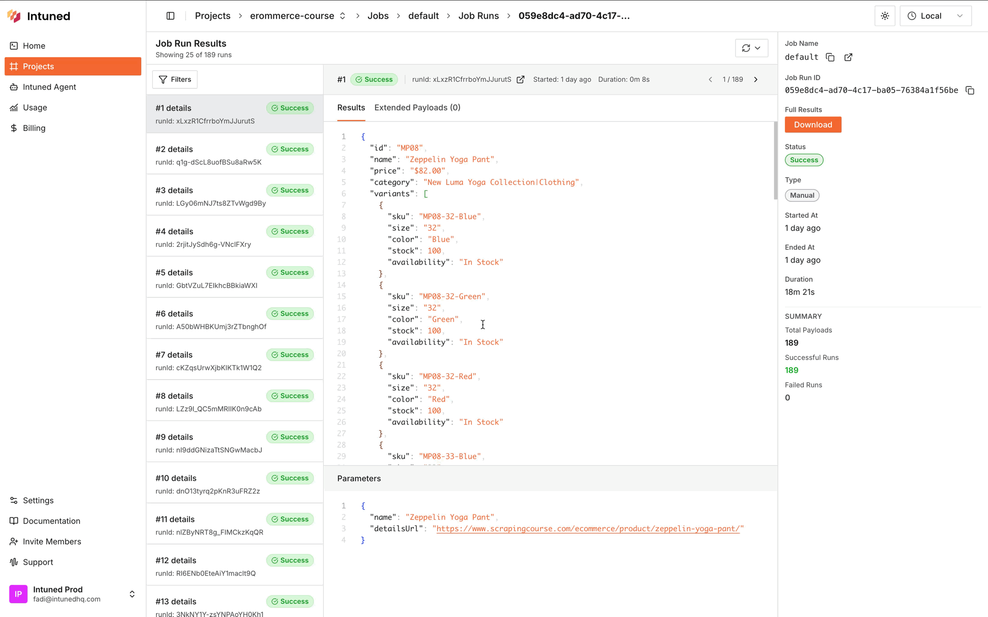 Filtering runs by API name