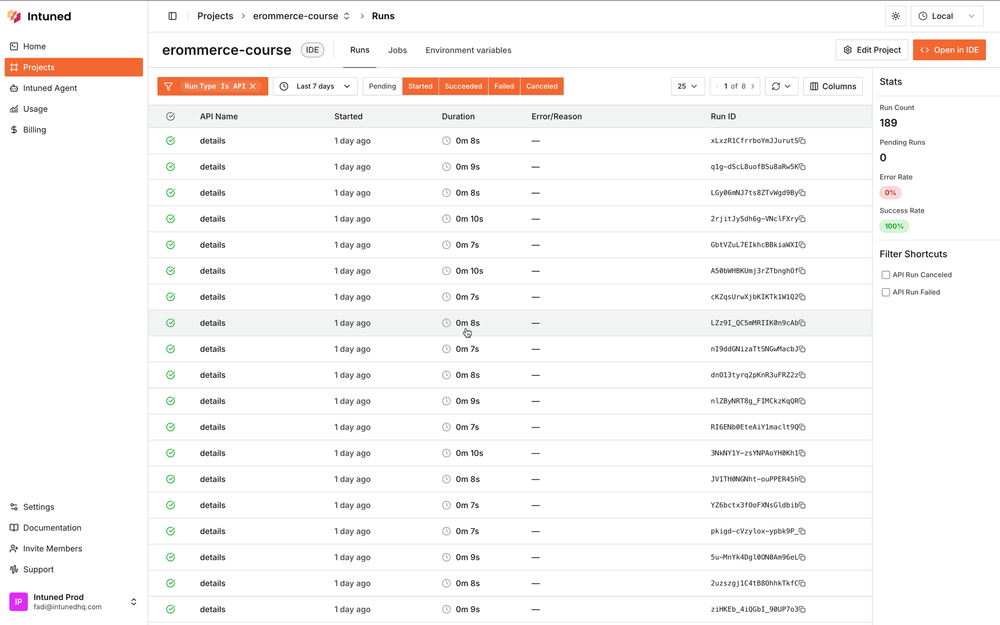 Filtering runs by run ID