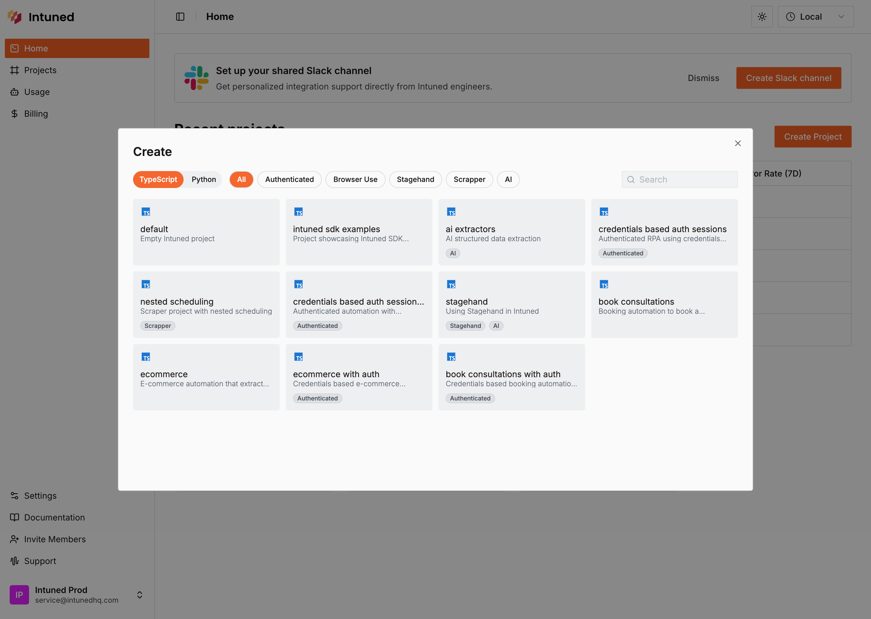 Create Project Screenshot