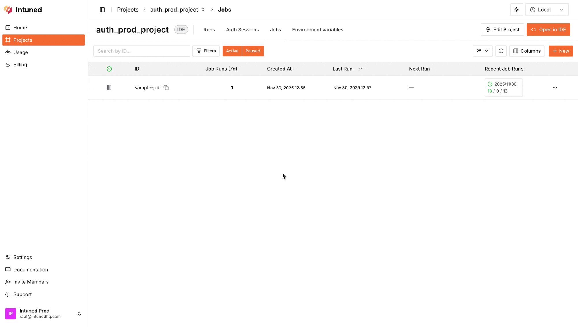 Animation showing navigation to Jobs section and opening a JobRun details page