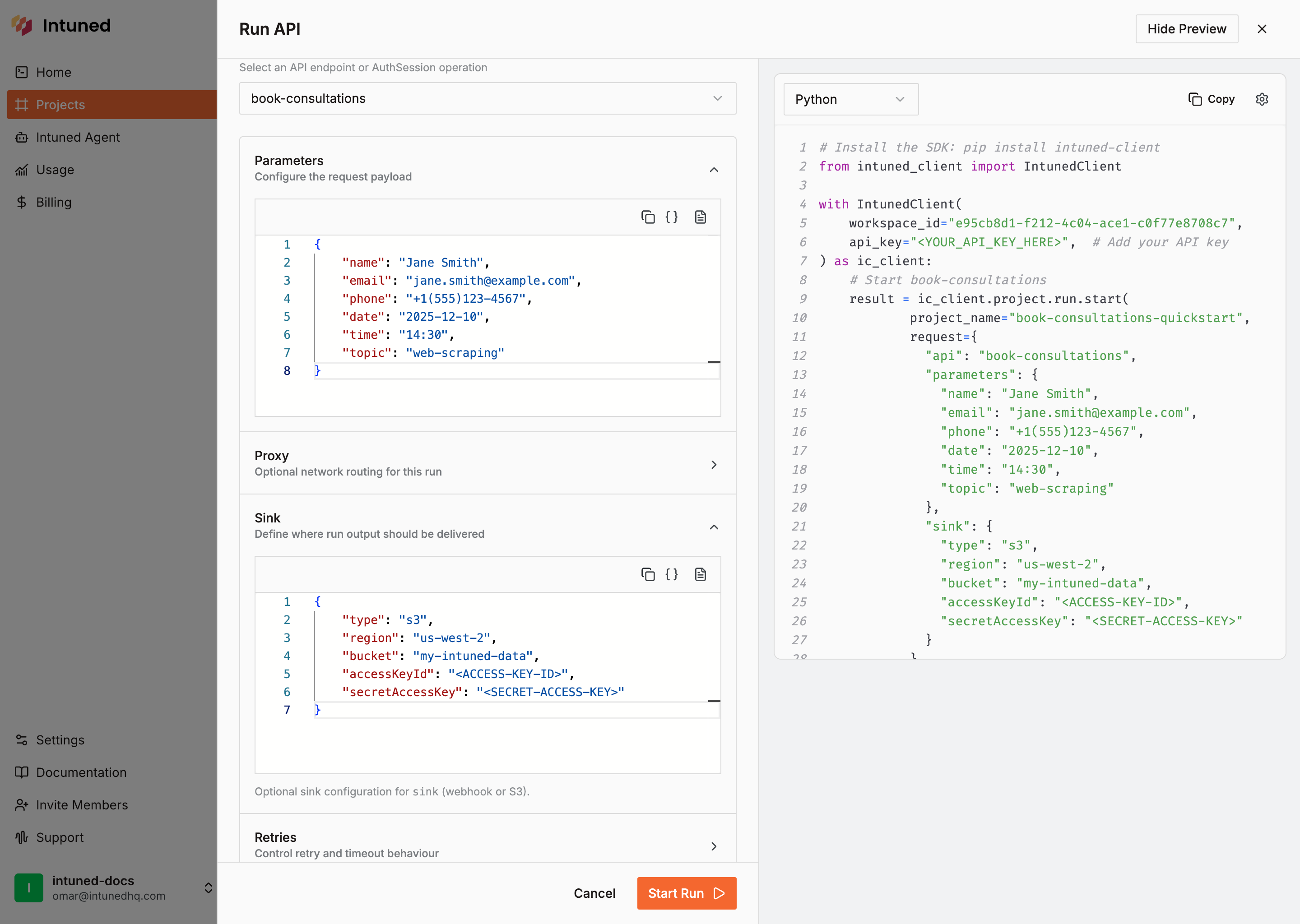 Standalone Run sink configuration