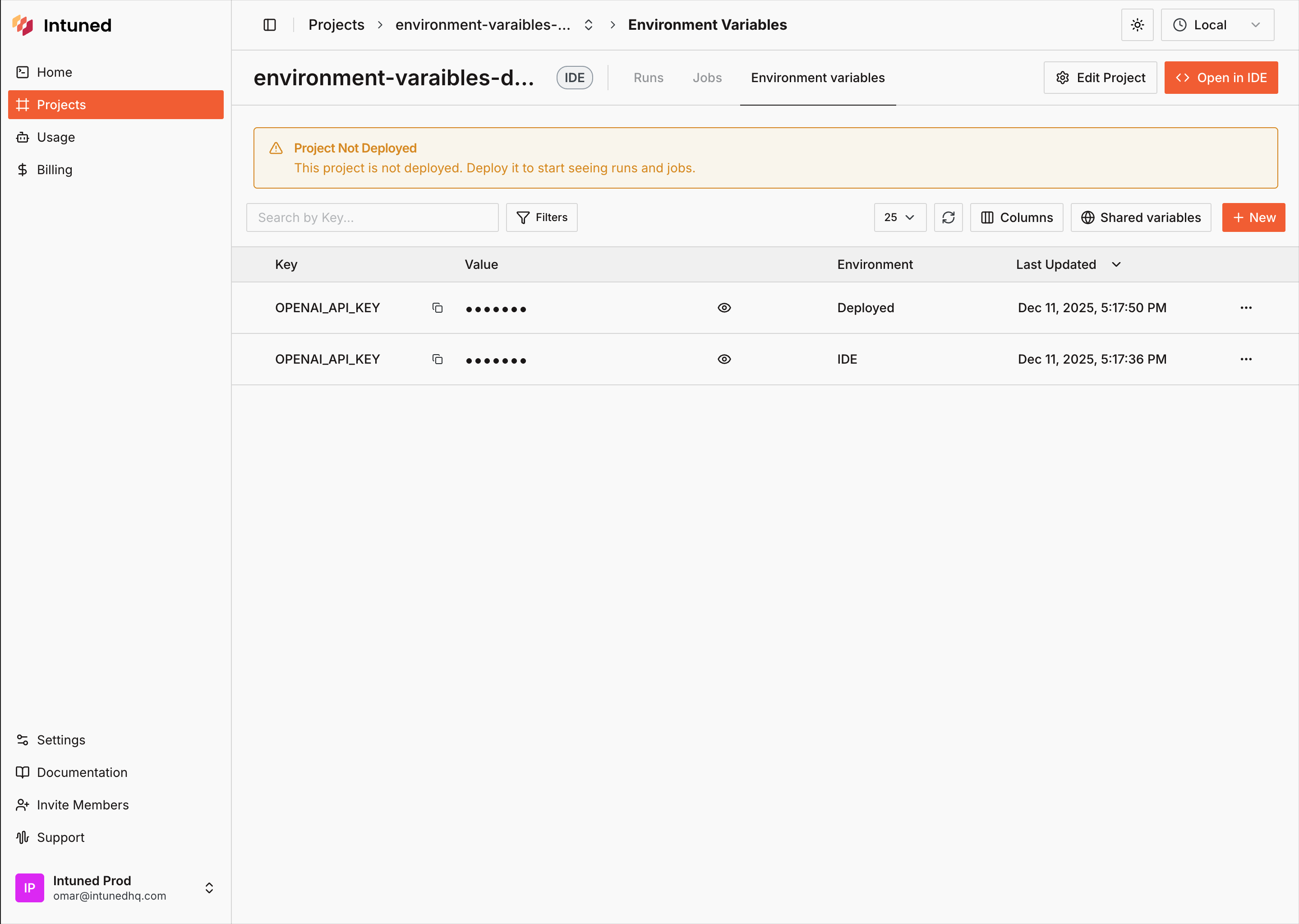 Create Environment Variable Different Values