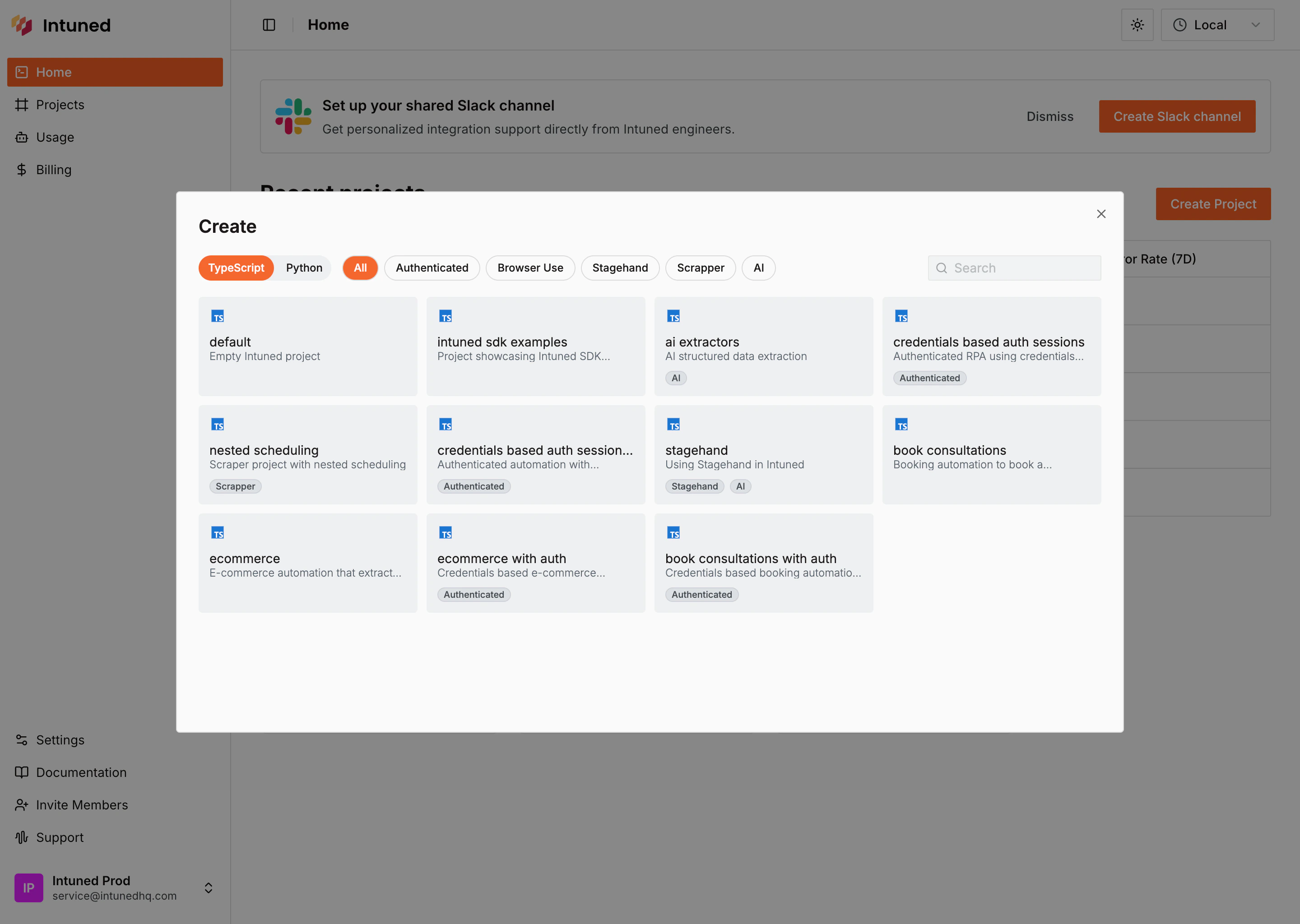 Create Project Screenshot