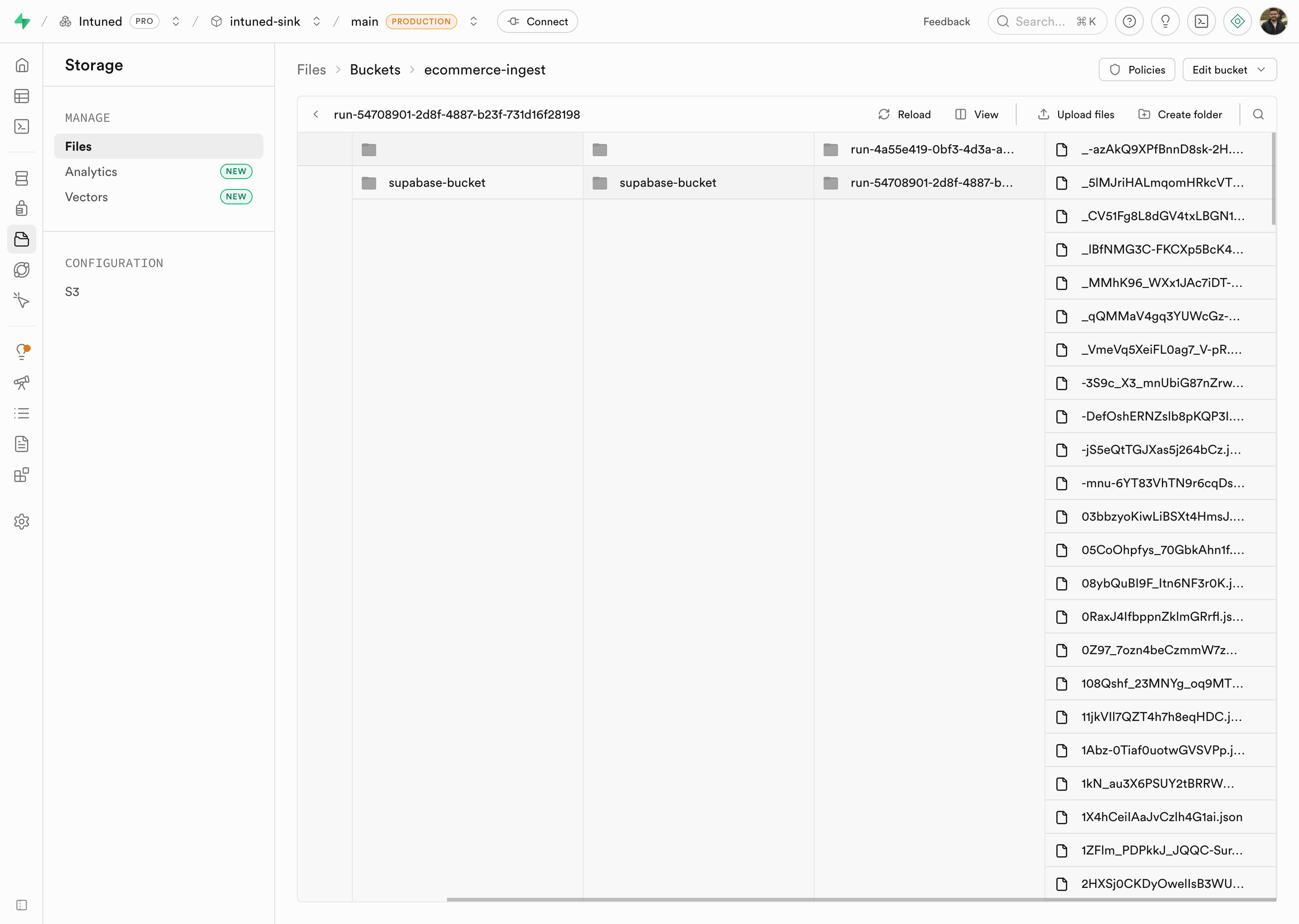 Supabase Storage bucket with Intuned result files