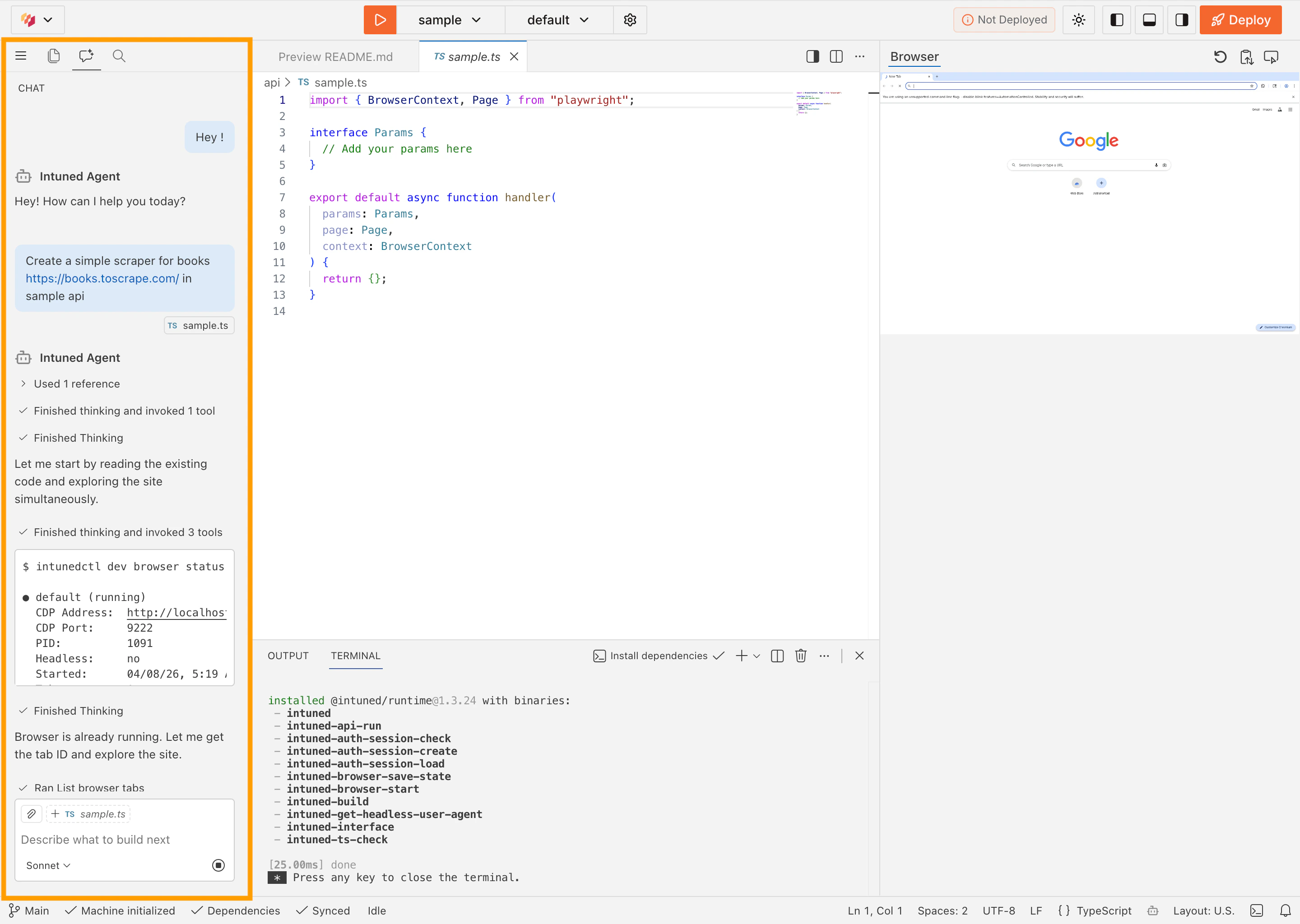 AI chat panel in the online IDE