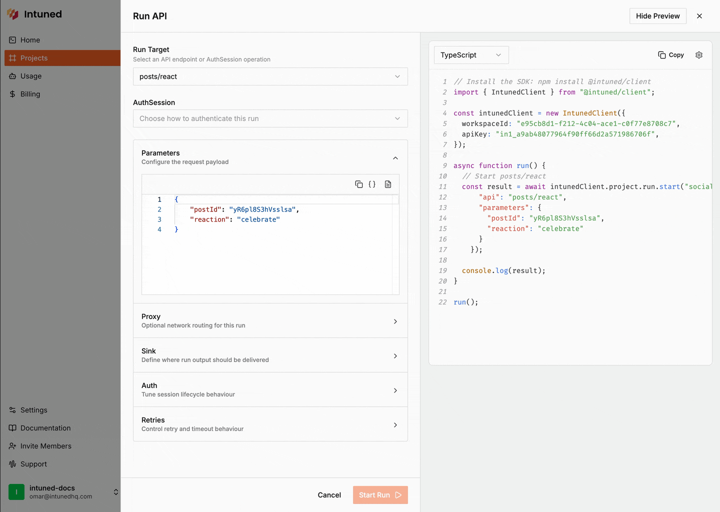 UI Run Playground AuthSession