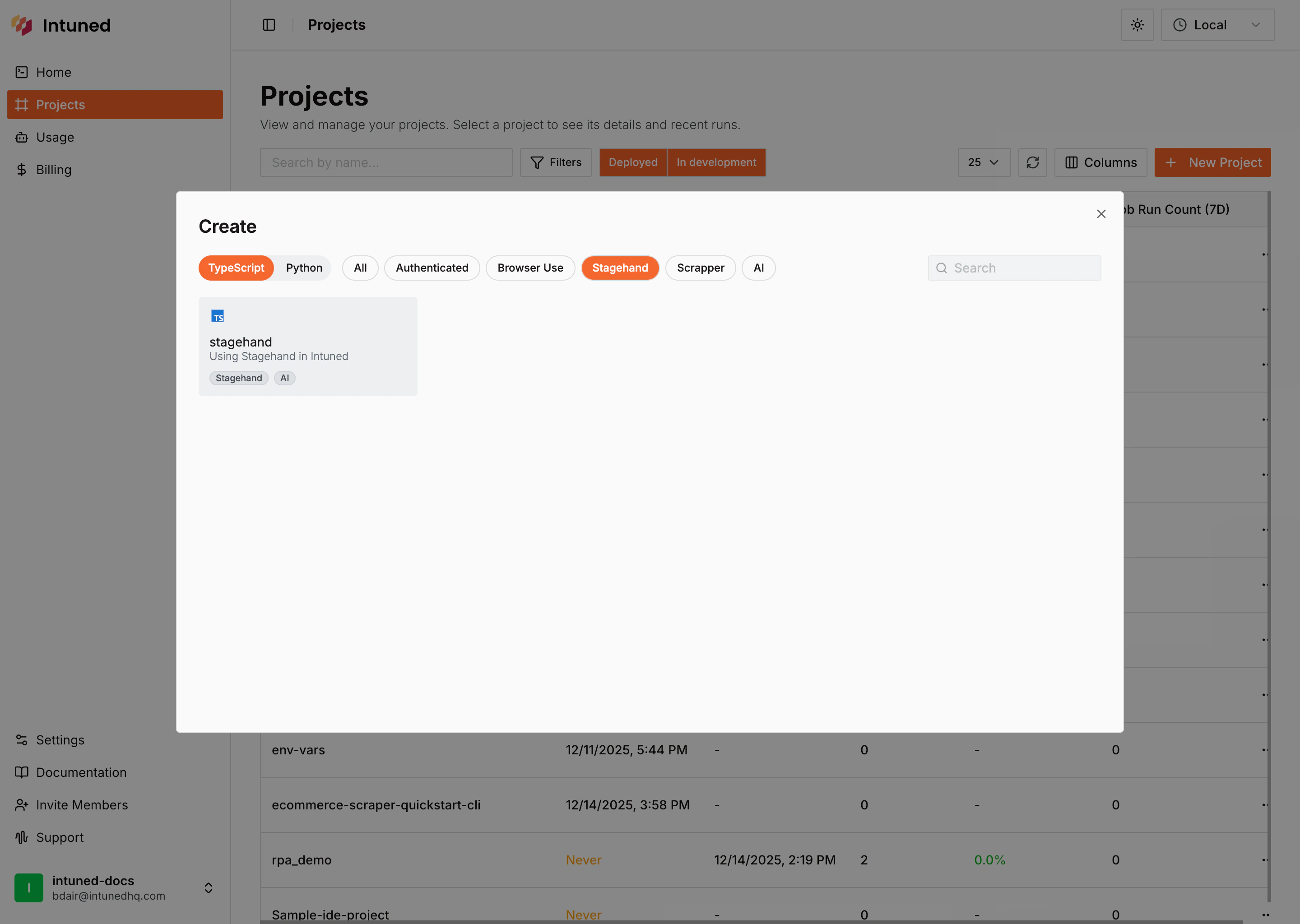 Create Stagehand project from template
