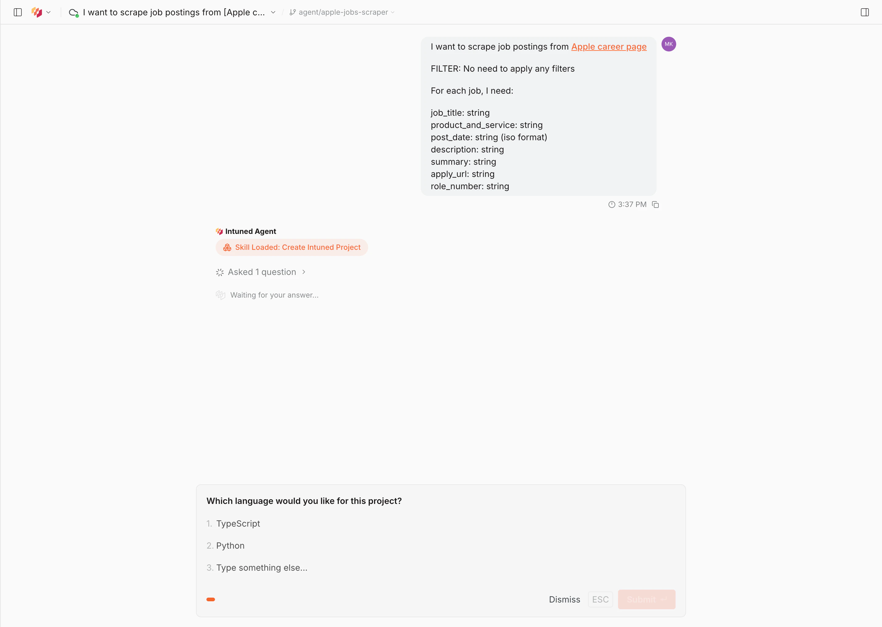 Agent asking which language to use