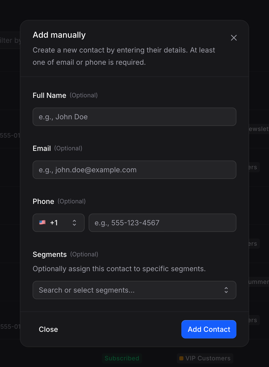 Add Contact Manually