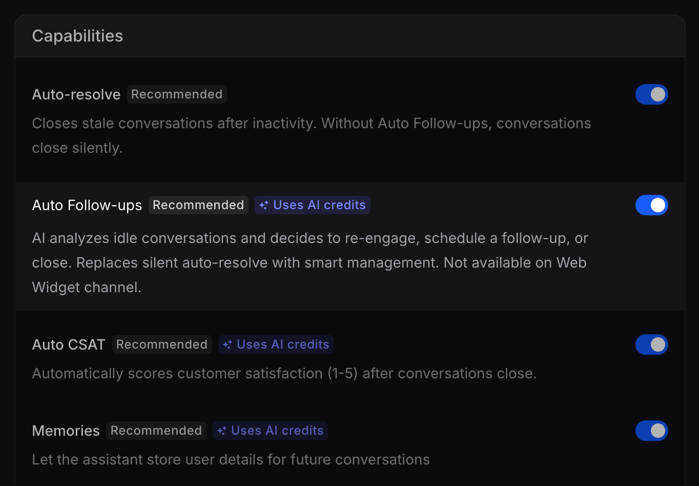 Enable Auto Follow-ups in Capabilities
