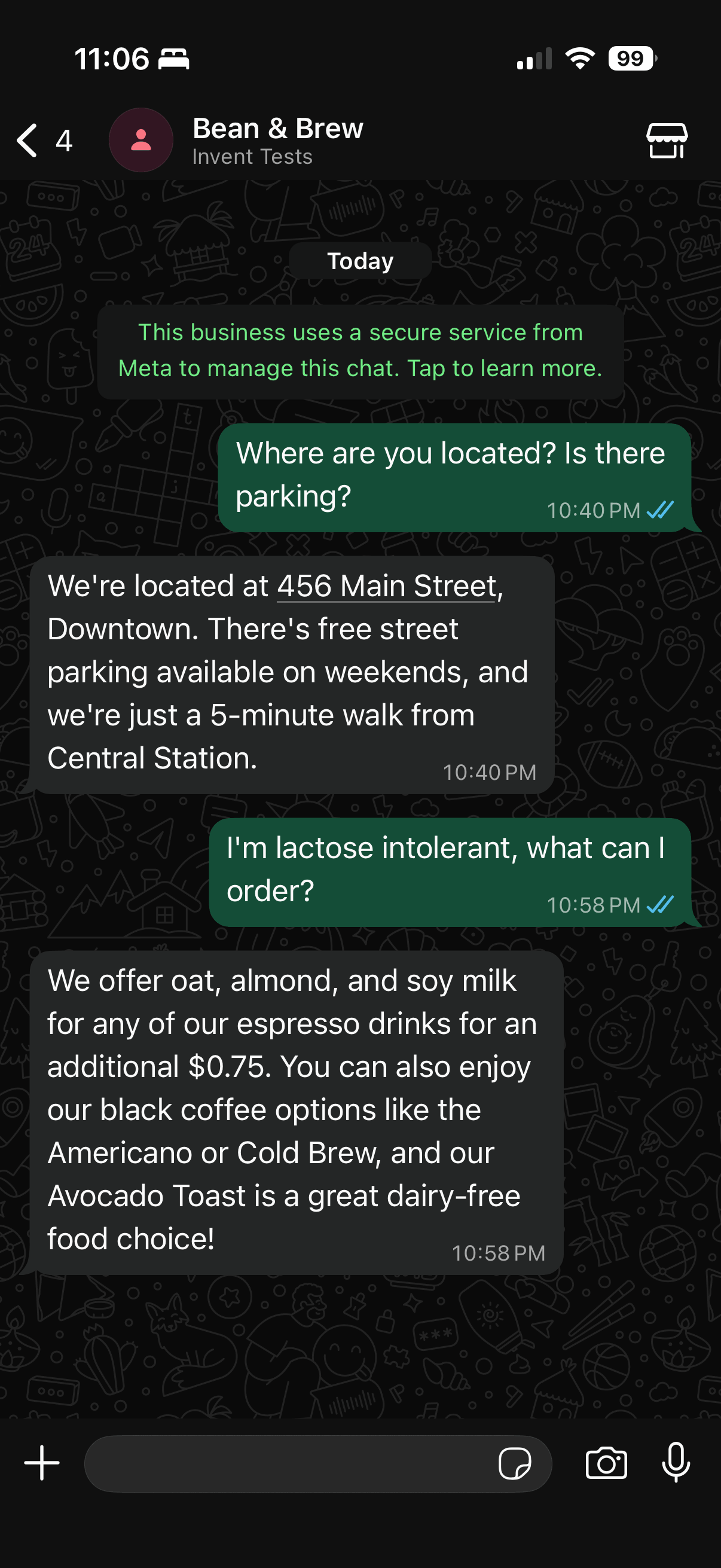 Customer messaging through WhatsApp