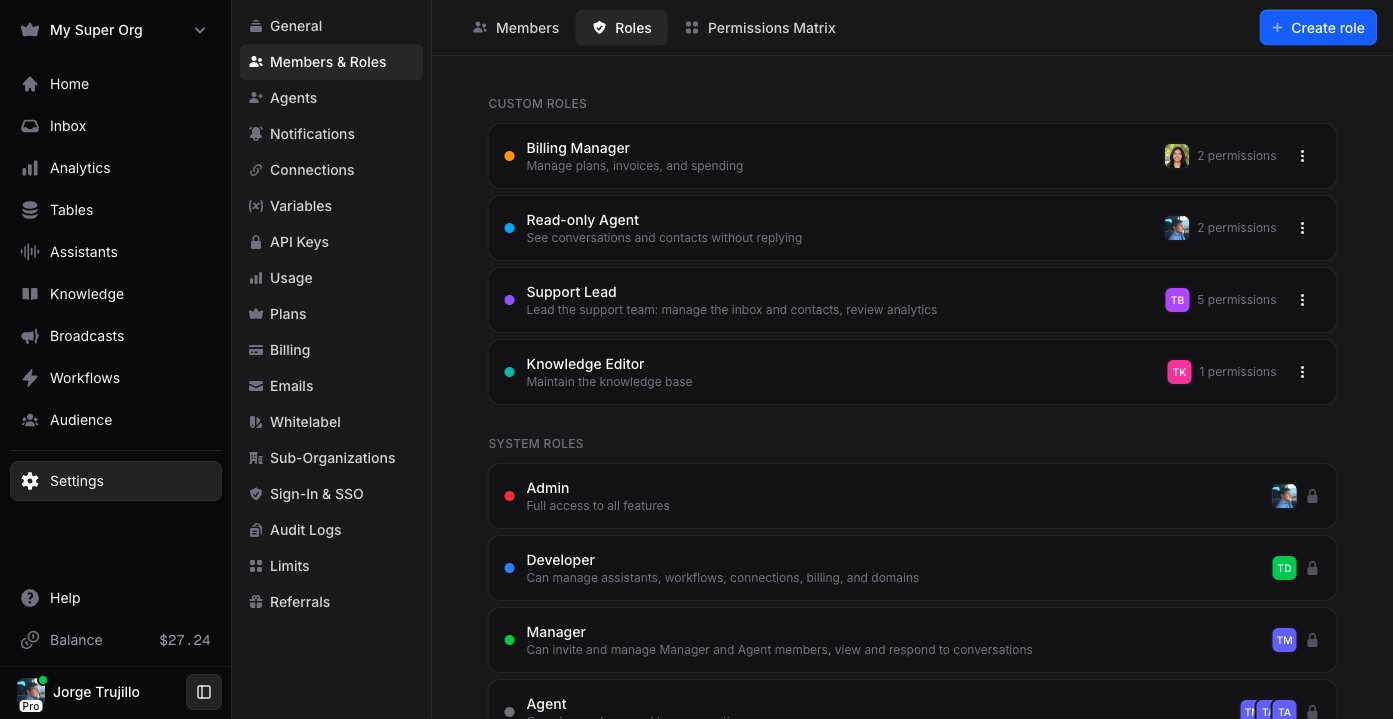 Custom and system roles