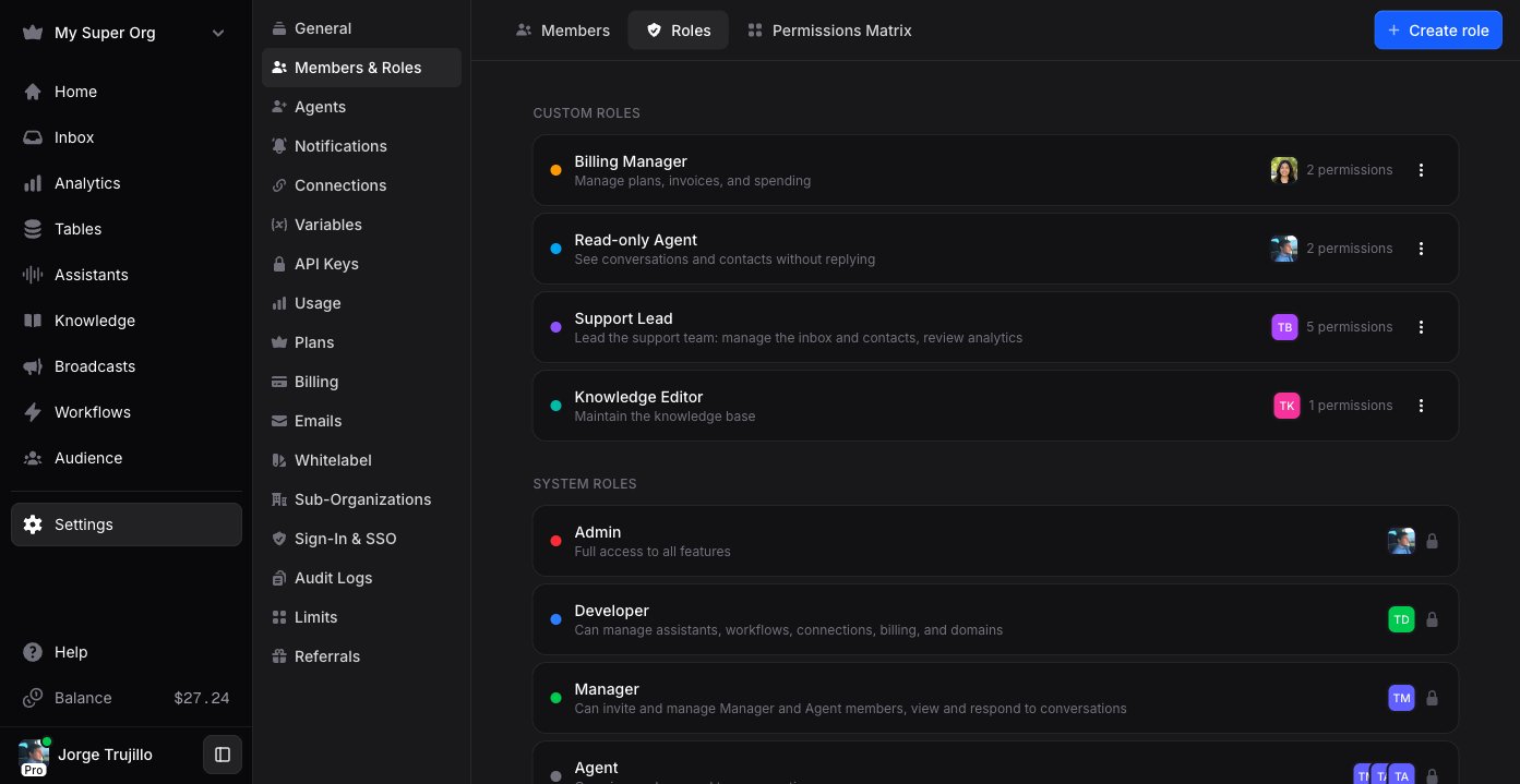 Custom and system roles