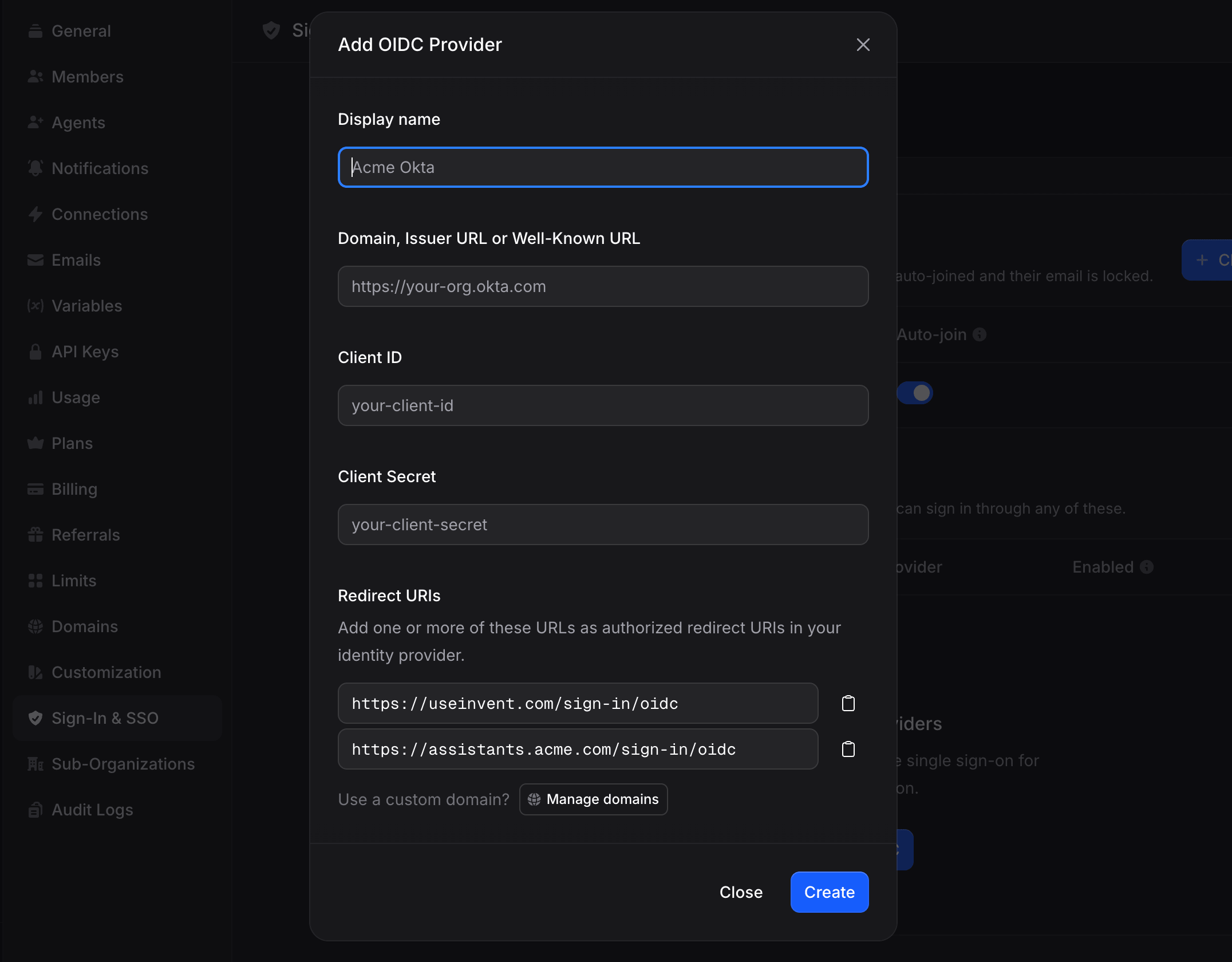 Add profile dialog
