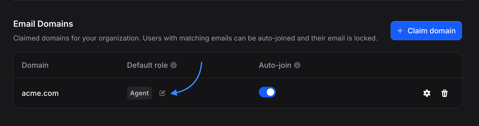 Edit role button on domain row