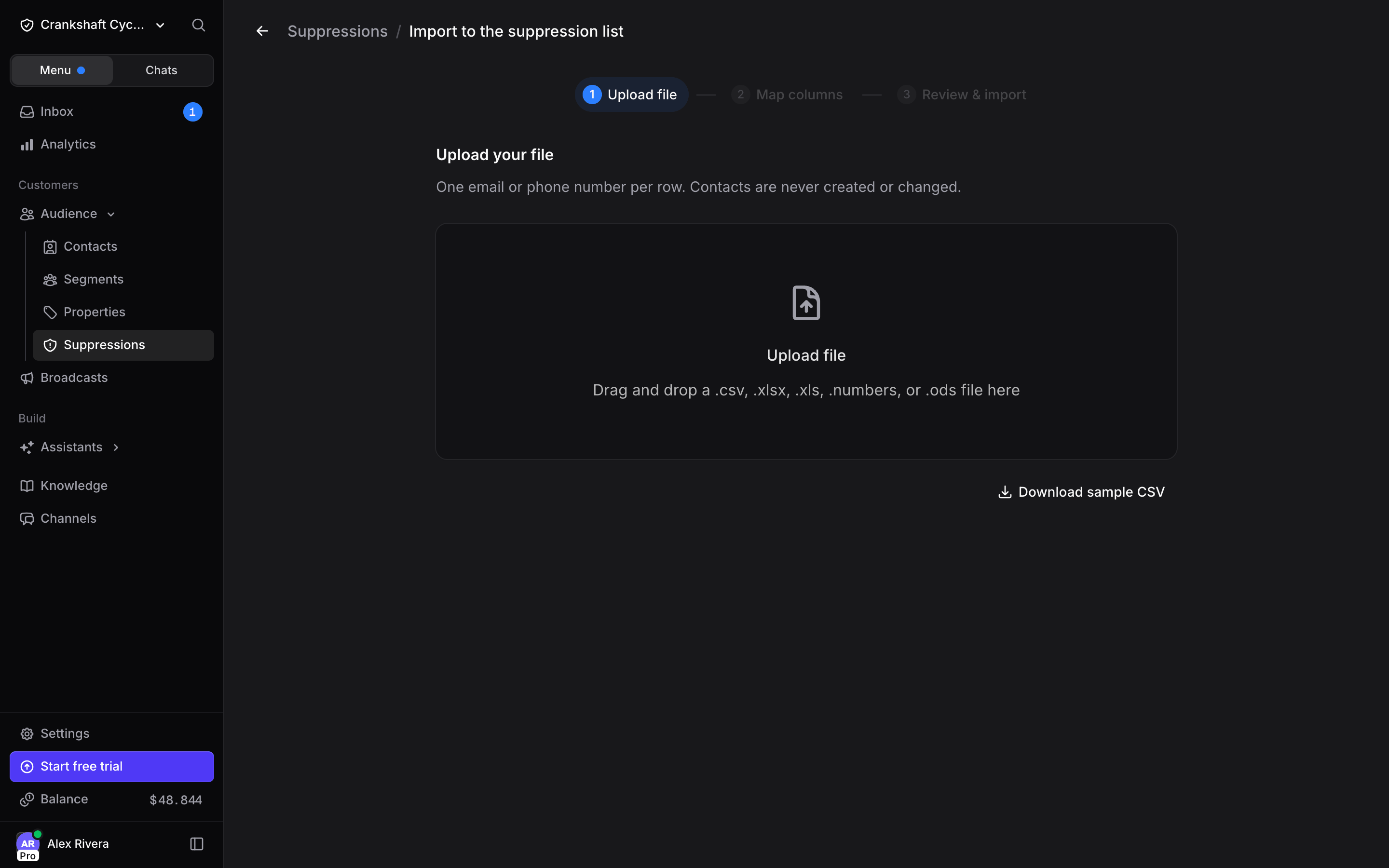 Upload a suppression file