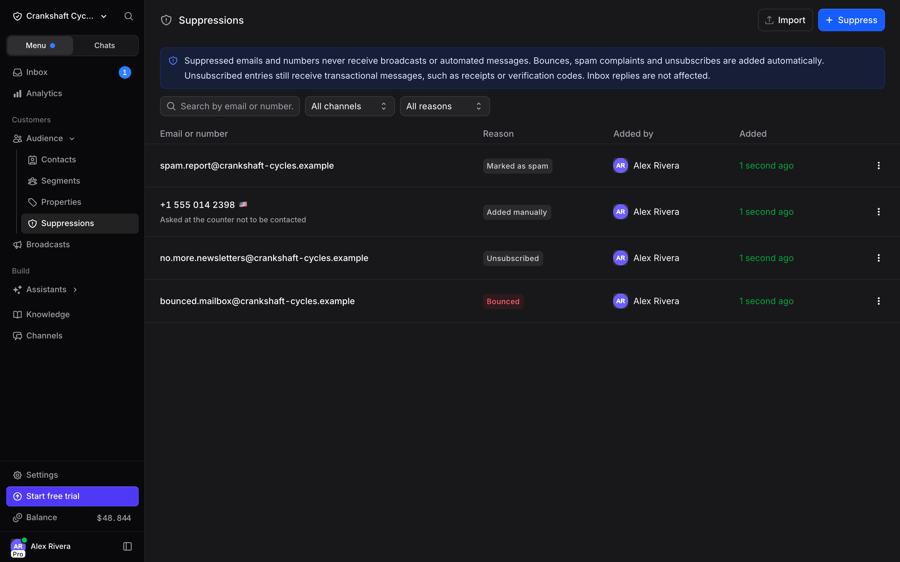 Suppression List