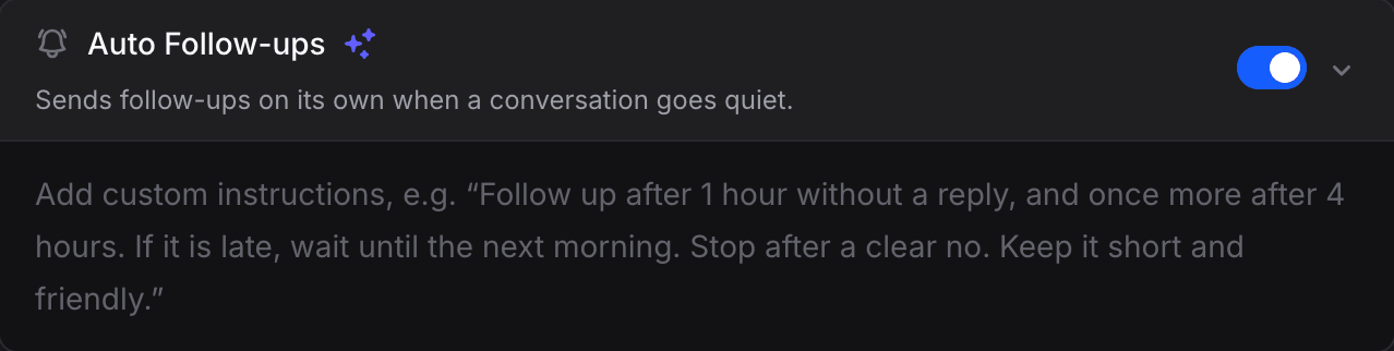 The Auto Follow-ups card with its switch turned on