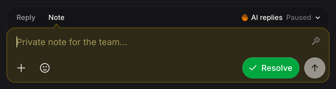 The composer on the Note tab, with the AI replies control on the right
