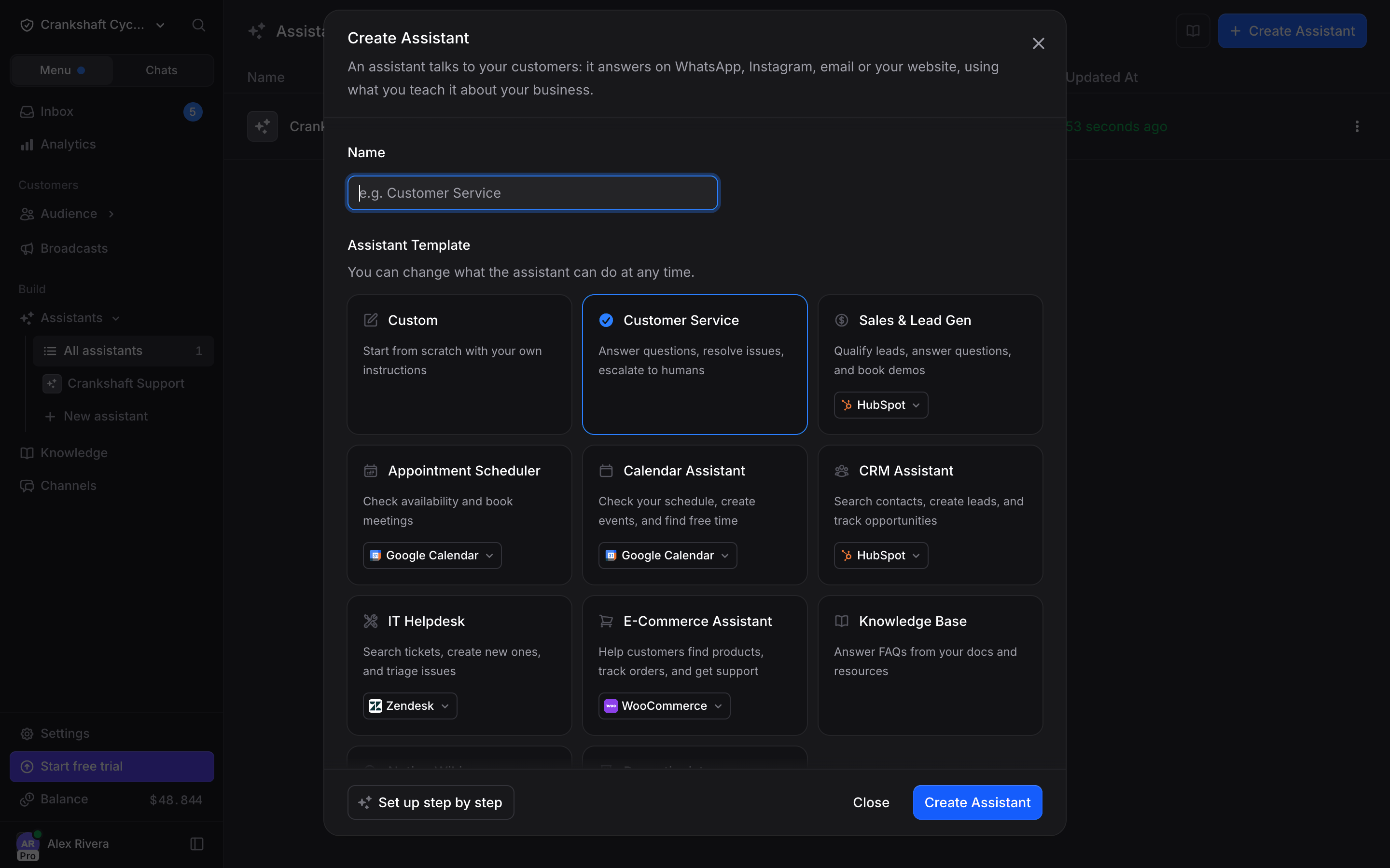 Create Assistant Dialog