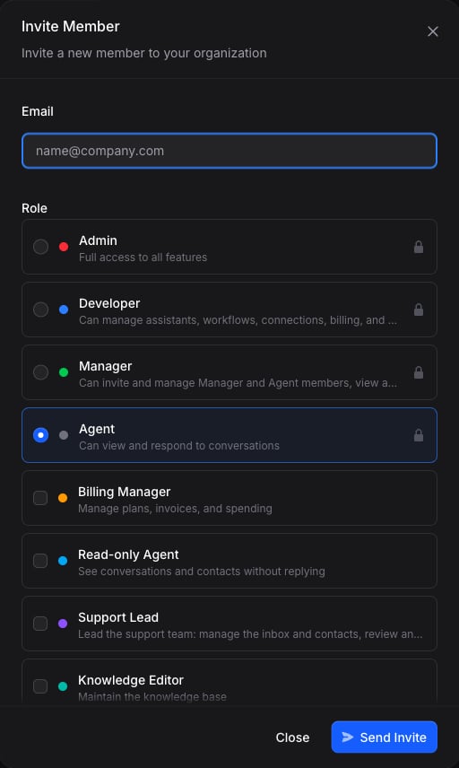 Choosing a role while inviting a member