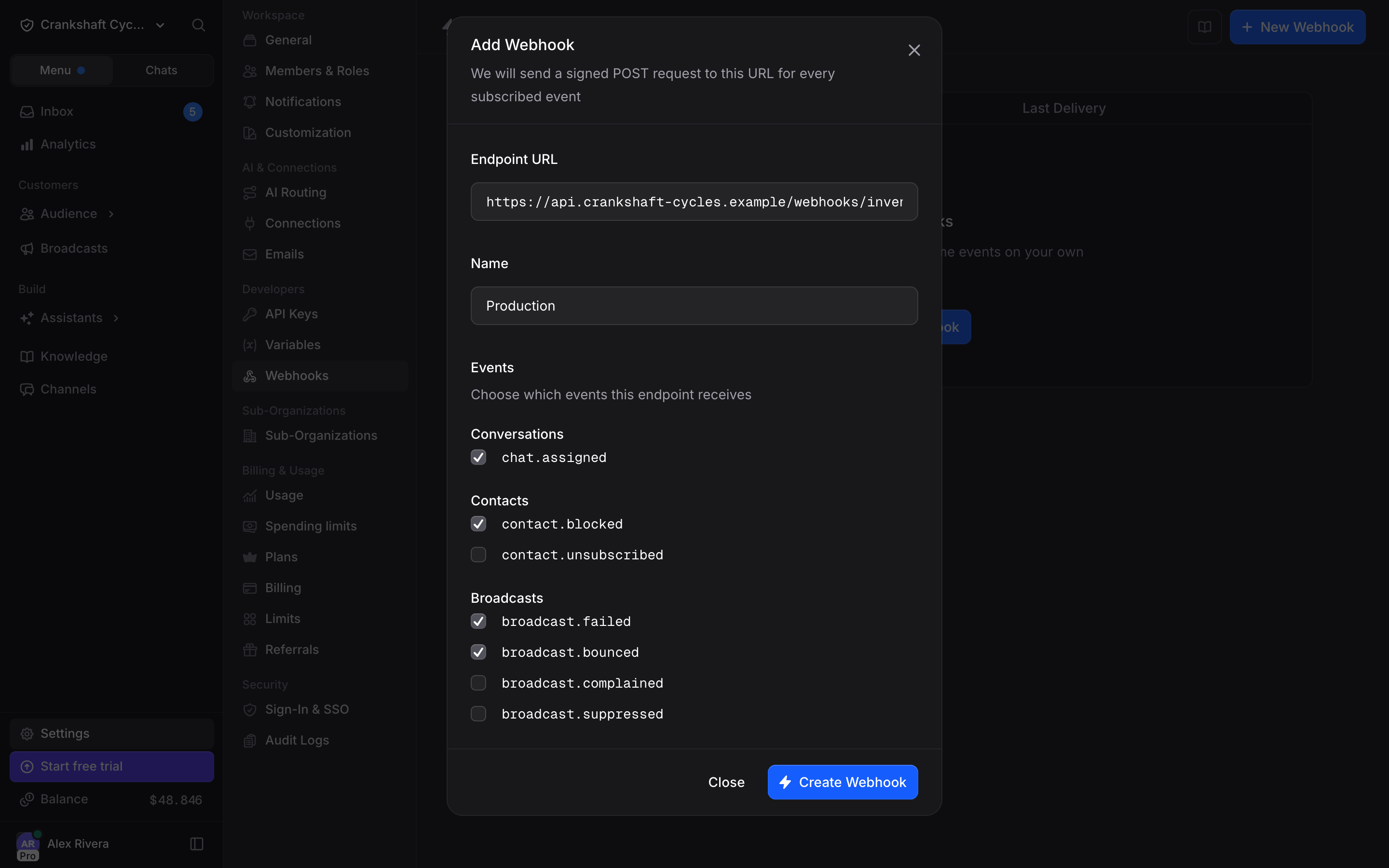 Add a webhook endpoint