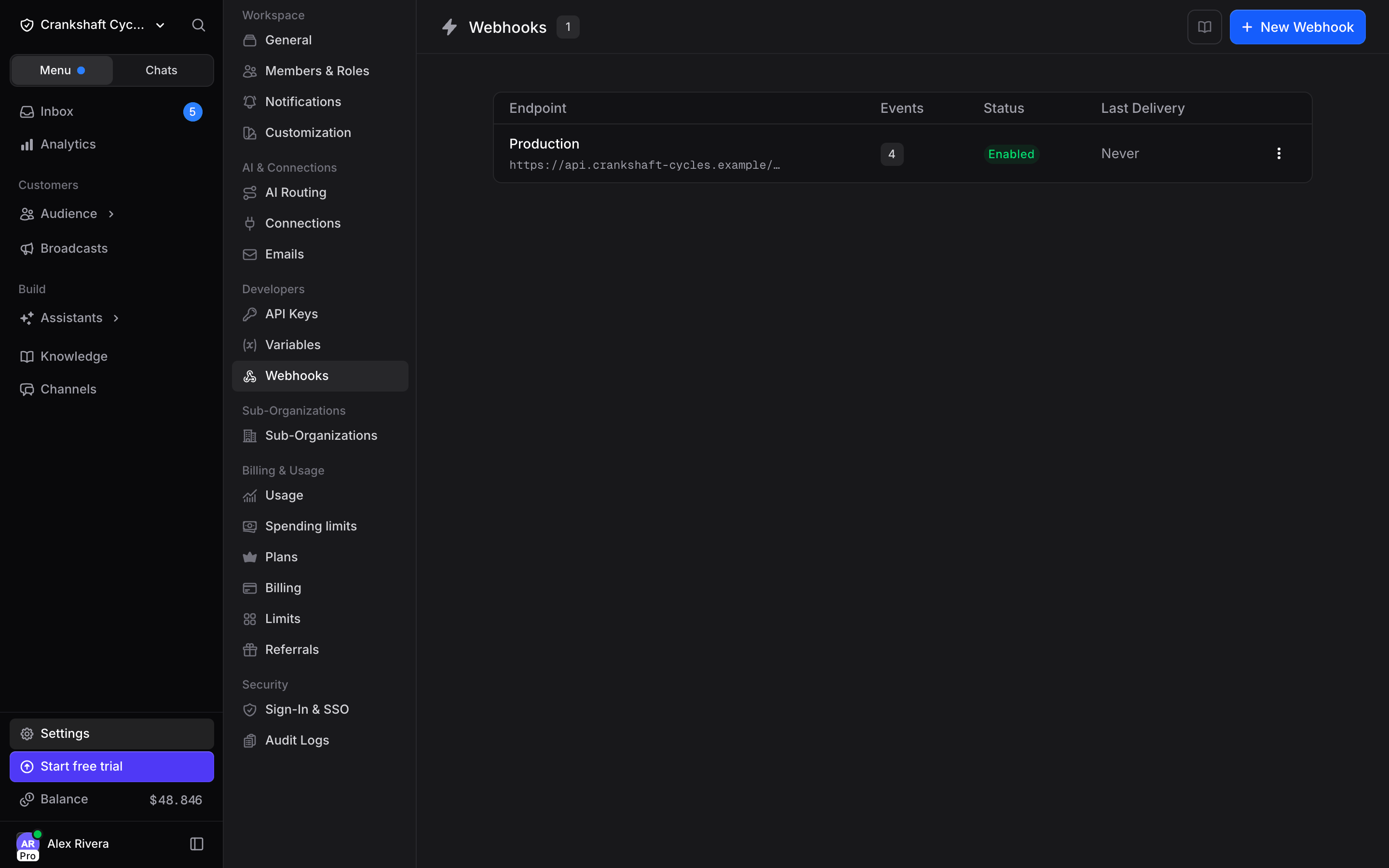 Webhook endpoints