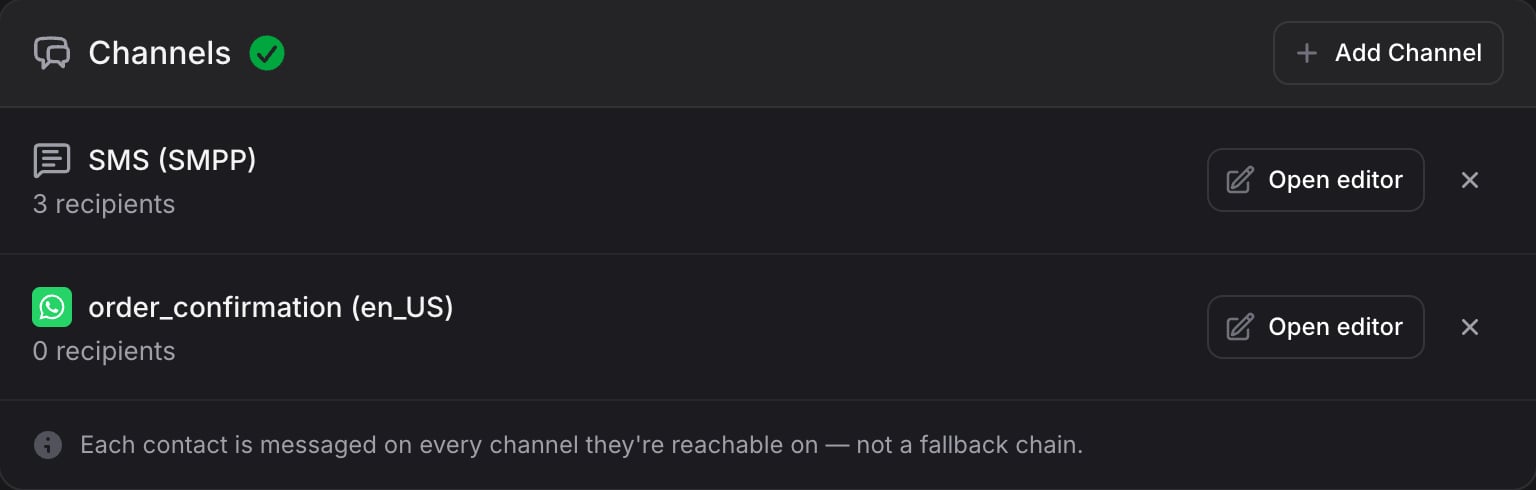 A broadcast with multiple channels configured