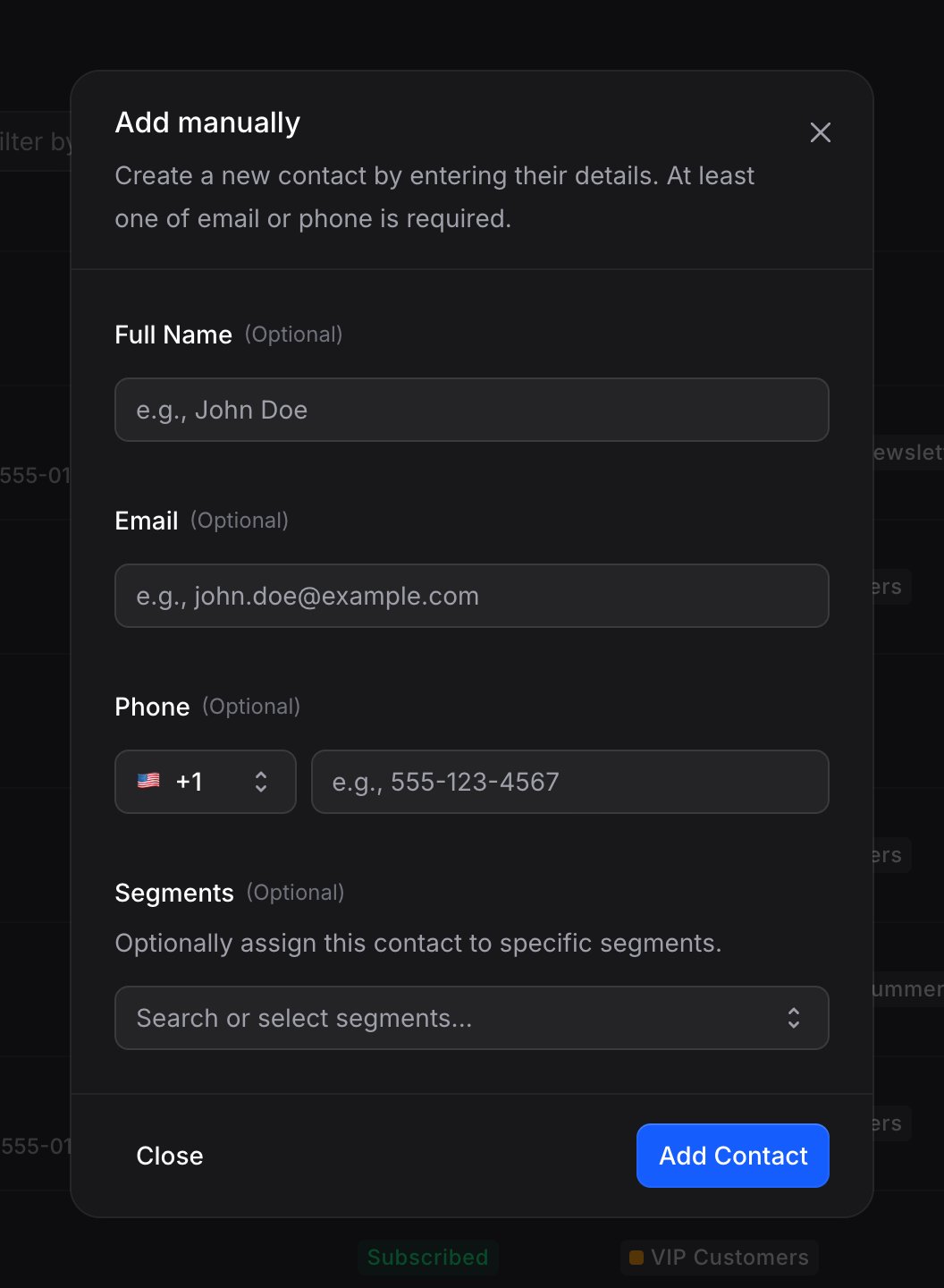 Add Contact Manually